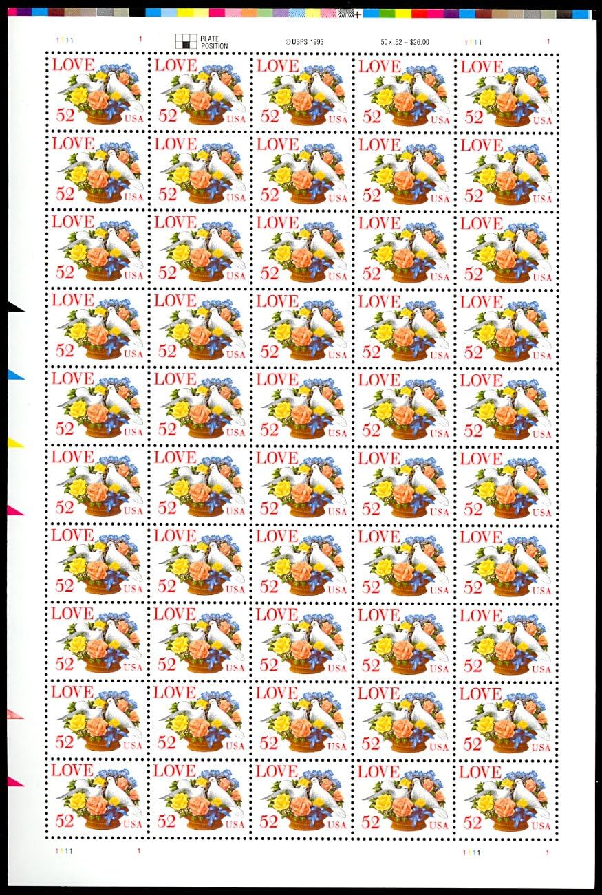 Love Complete Sheet of Fifty 52 Cent Stamps Scott 2815