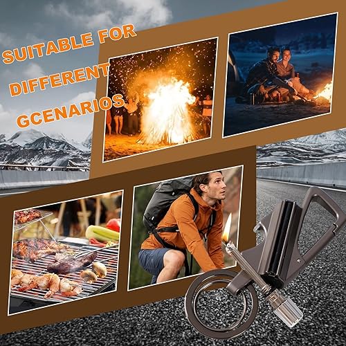 Miniatura 5 de Encendedor de llavero, paquete de 2 encendedores de queroseno de metal, reutilizable, impermeable, resistente al viento, permanente en cualquier