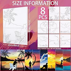 Nuberlic Painting Kit, 8x10 Inch, 8 Pcs Pre Printed Canvas, Love Theme, for Adults Kids, Paint and Sip Kit for Party Favor