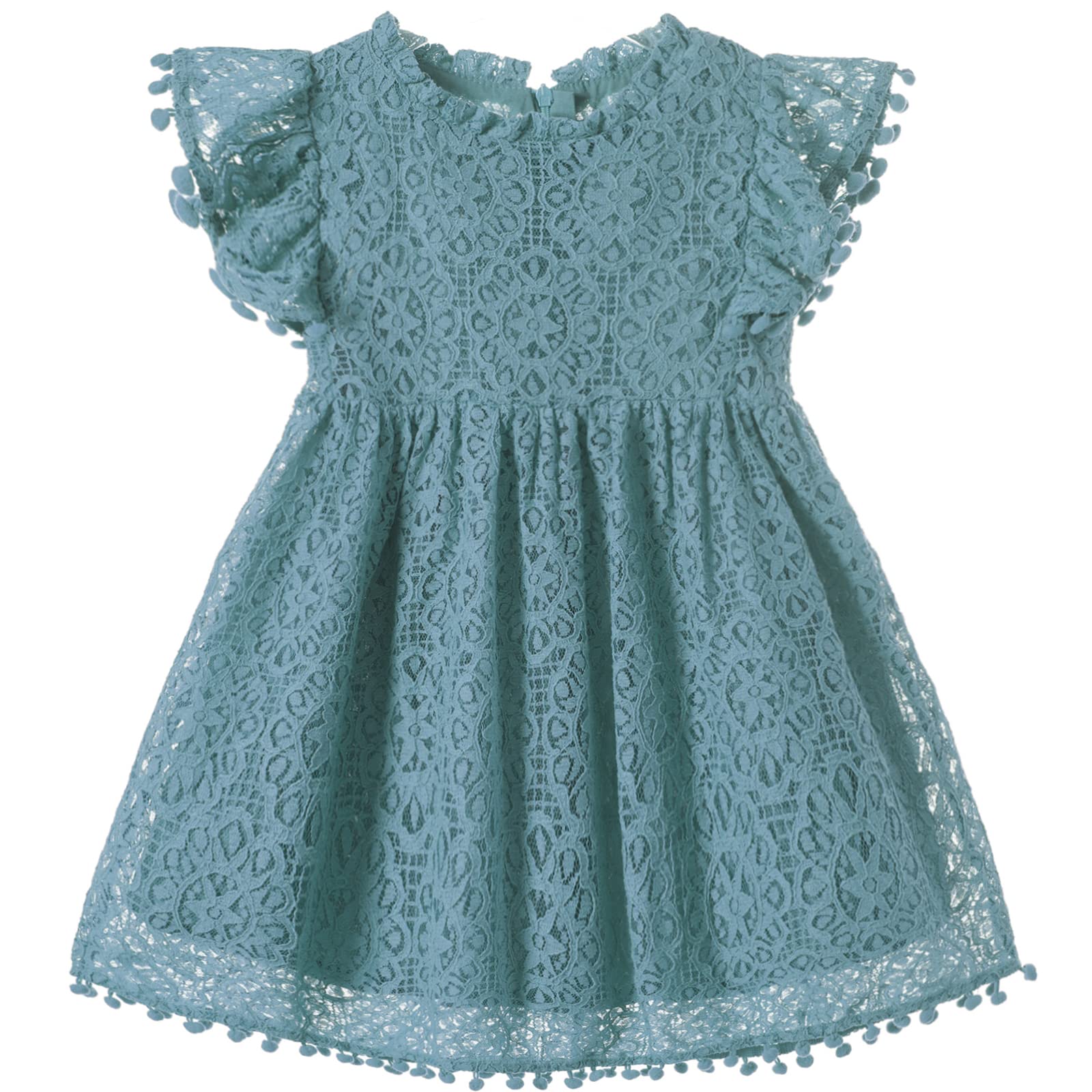Niyage Toddler Girls Elegant Lace Pom Pom Flutter Sleeve Party Princess Dress