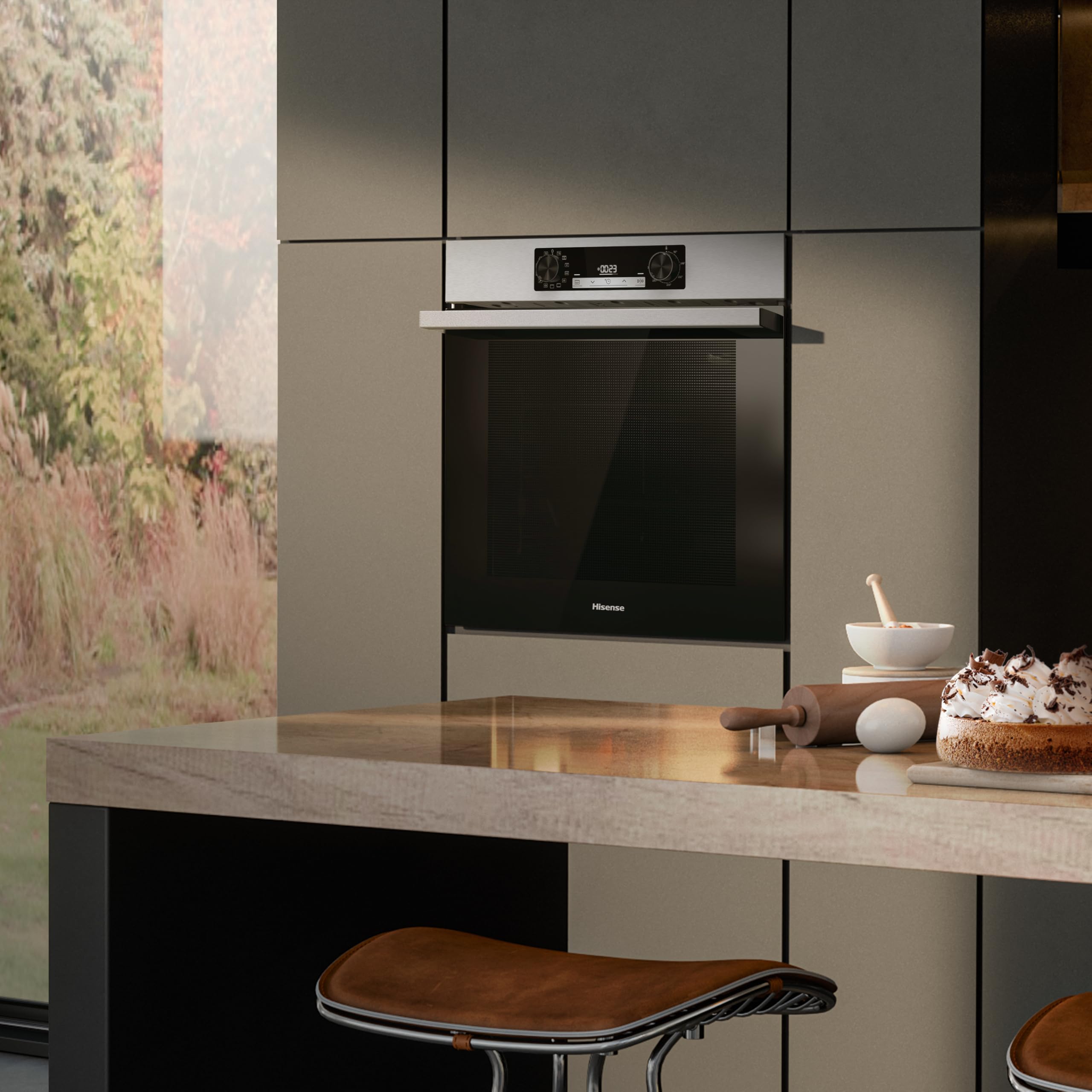 Hisense BI64213E15PX-Horno Multifunción, Horno electrico empotrable, 77L, Auto-limpieza Pirolítica, Modo cocción vapor, Guía telescópica pirolizable, Modo cocción Air fry, Pizza, Calentamiento rápido