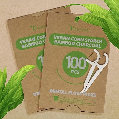 Miniatura 7 de EasyHonor Palillos de hilo dental orgánico  Varillas de hilo dental biodegradables naturales con hilo de carbón de bambú fuerte y mango de almidón