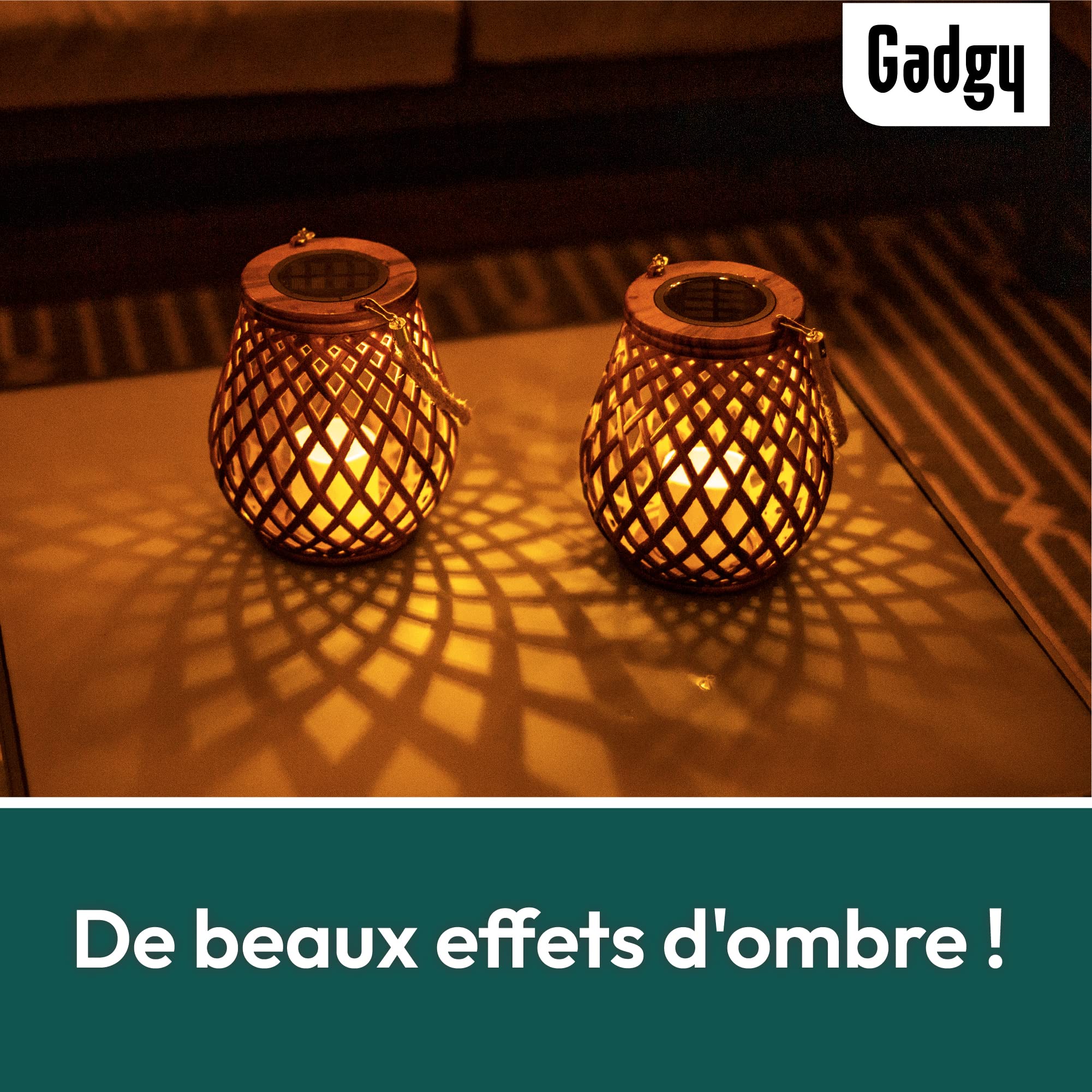 Gadgy Lot de 2 Lanternes Solaires Extérieures LED Effet Rotin pour Jardin Terrasse Balcon