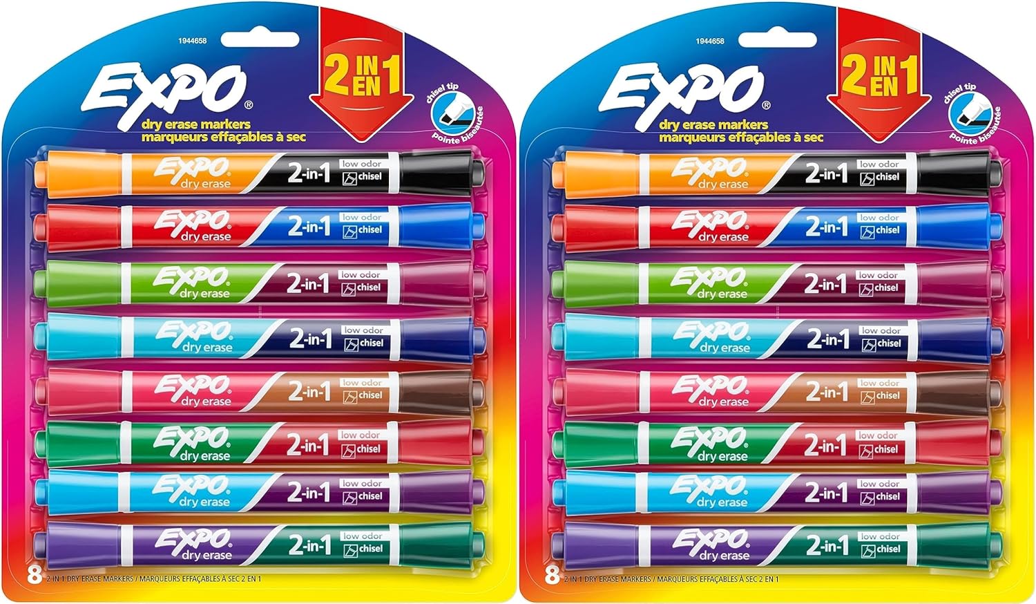 EXPO Dry Erase 2-in-1 Markers, Chisel Tip, Assorted, 8 Count - Pack of 2