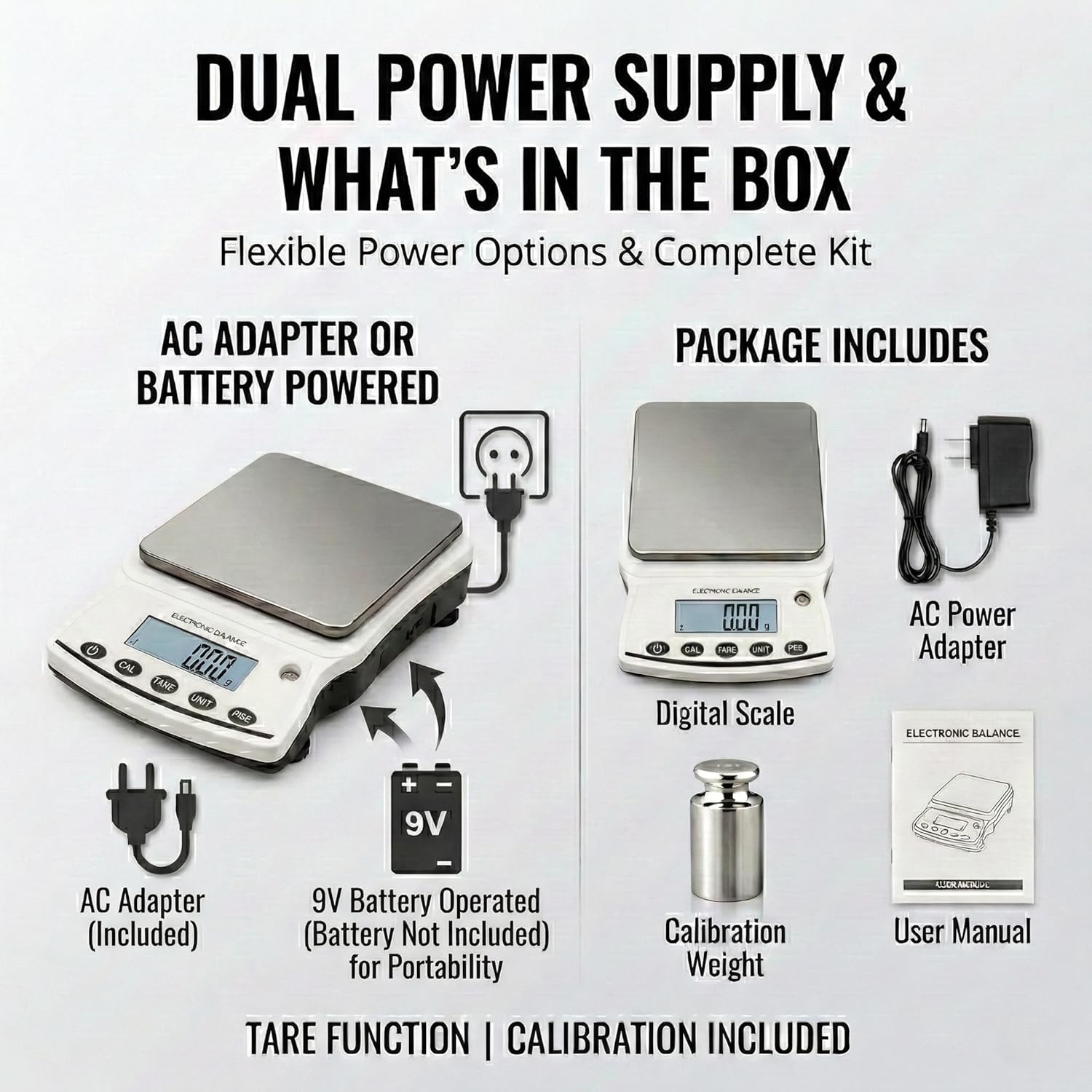 RESHY Lab Scale 5000g x 0.01g, High Precision Digital Analytical Balance with Calibration Weights, 0.01g Accuracy Scientific Gram Scale for Jewelry, Kitchen, Food, Powder, Chemical Use
