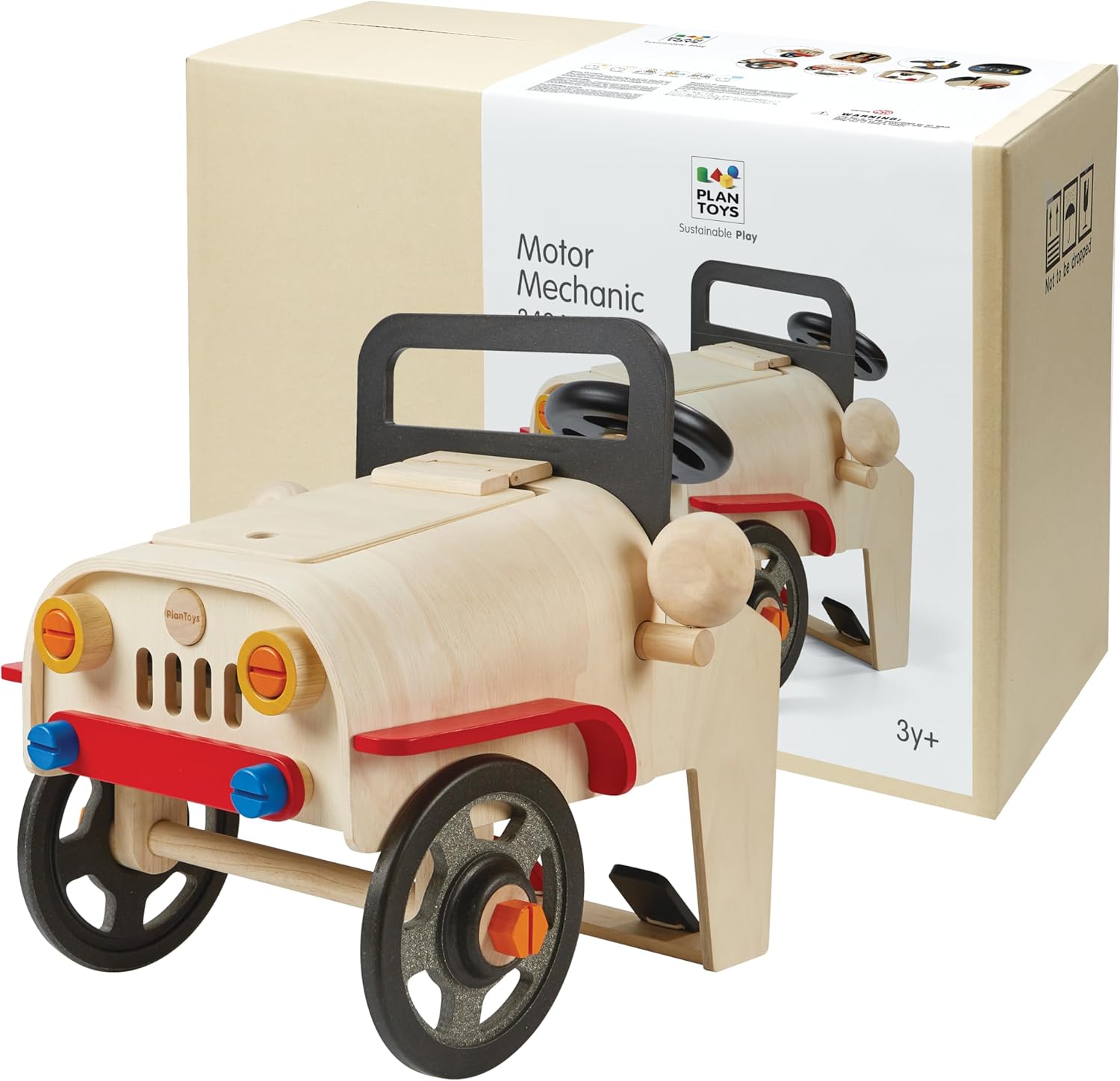PlanToys® Wooden Motor Mechanic Pretend Play Set for Kids | Includes Tools, Bolts & Car Dashboard Panel | Educational Role Play Toy for Imaginative Learning | Eco-Friendly & Sustainable Montessori Toy