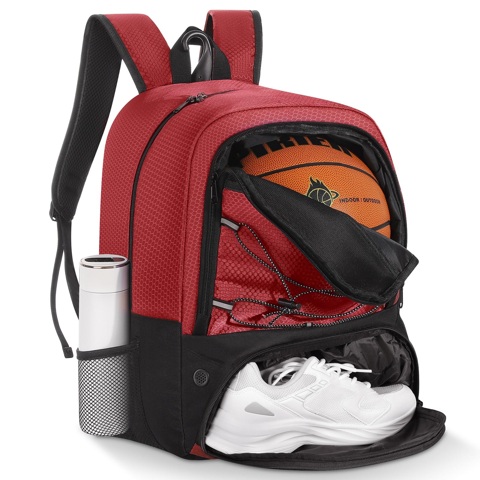 MoKo Basketball Bag Backpack, Soccer Backpack for Men & Women with Separate Ball and Shoes Compartments, Water-Resistant, Fence Hook, Sports Bag for