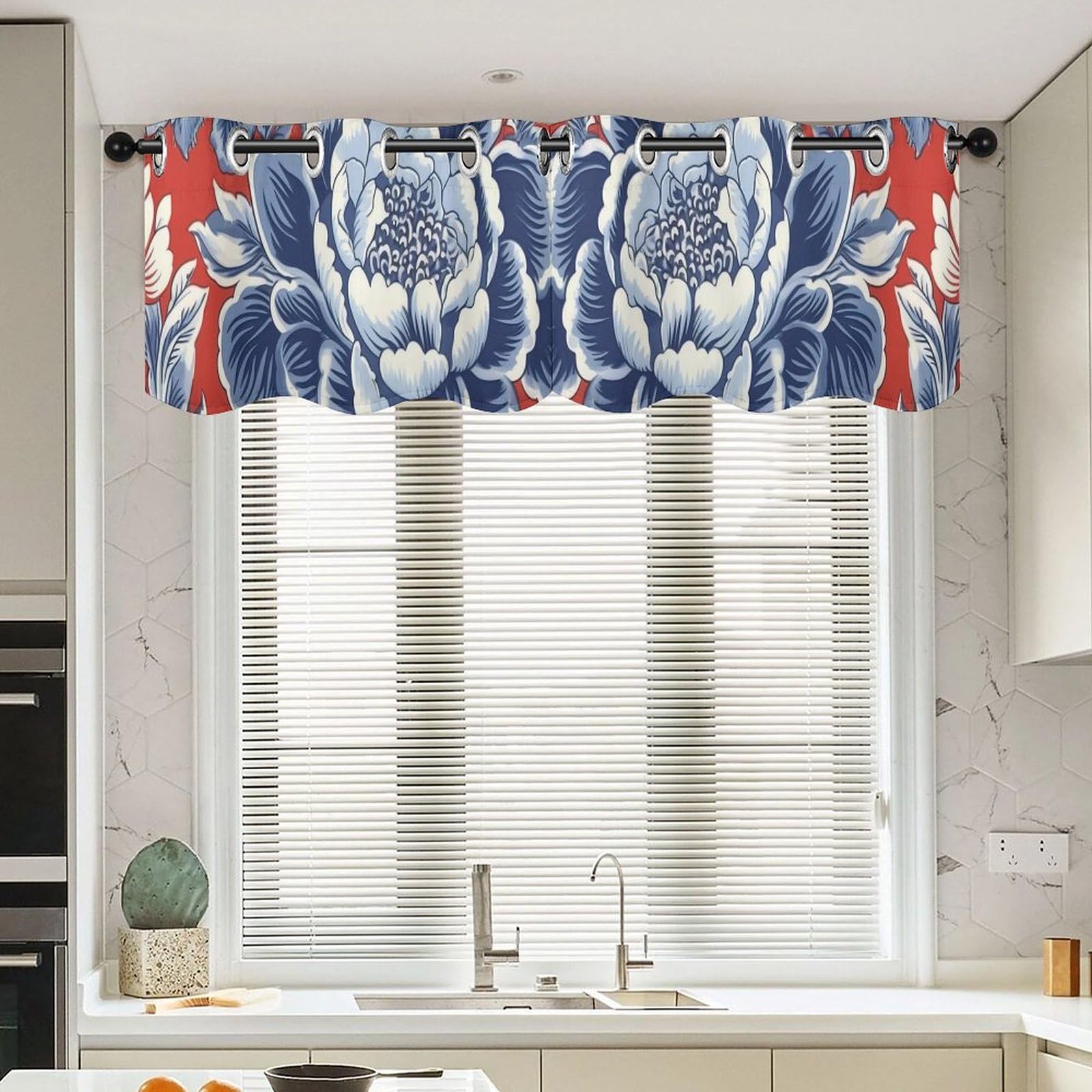 Rideaux chinois cantonnière orientale à motif floral pour fenêtre de salon 132x45cm