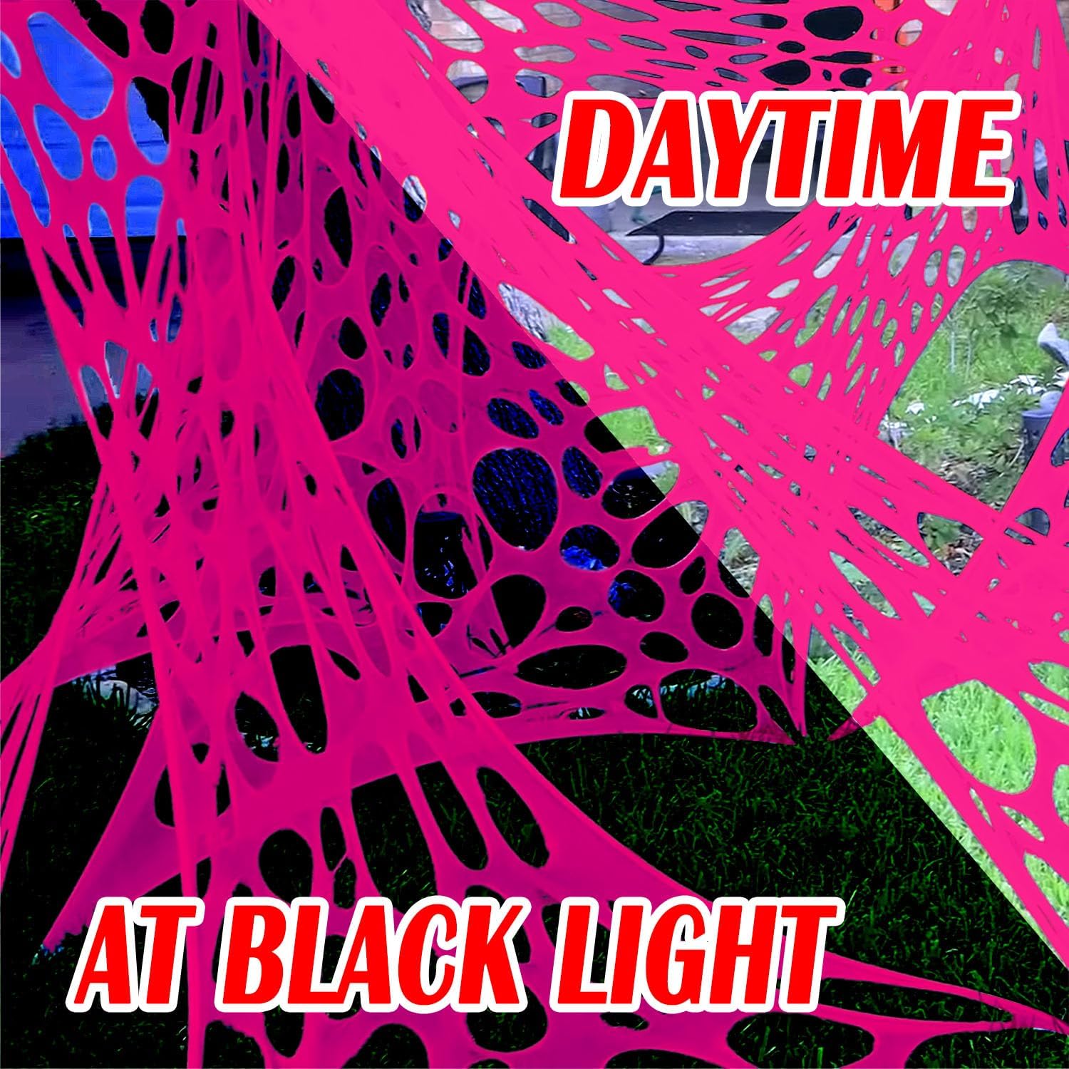 1400 Sqft Glow Pink Giant Durable Spider Webs Halloween Decorations Outdoor, Stretchy Pink Beef Netting for Halloween Party, Halloween Decorations Outdoor Party(48FT x 4FT)