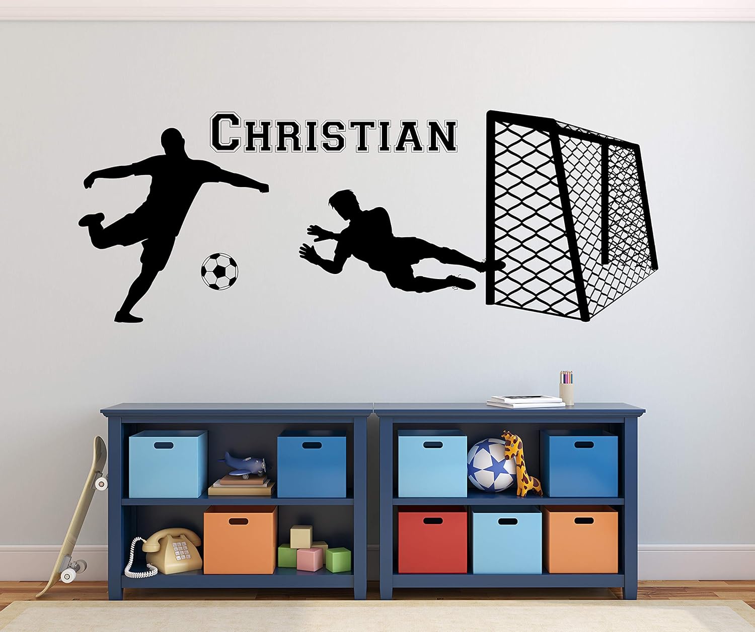 Amazon パーソナライズされたサッカーネーム ウォールデカール ソーサールームの装飾 子供部屋の壁用デカール サッカー