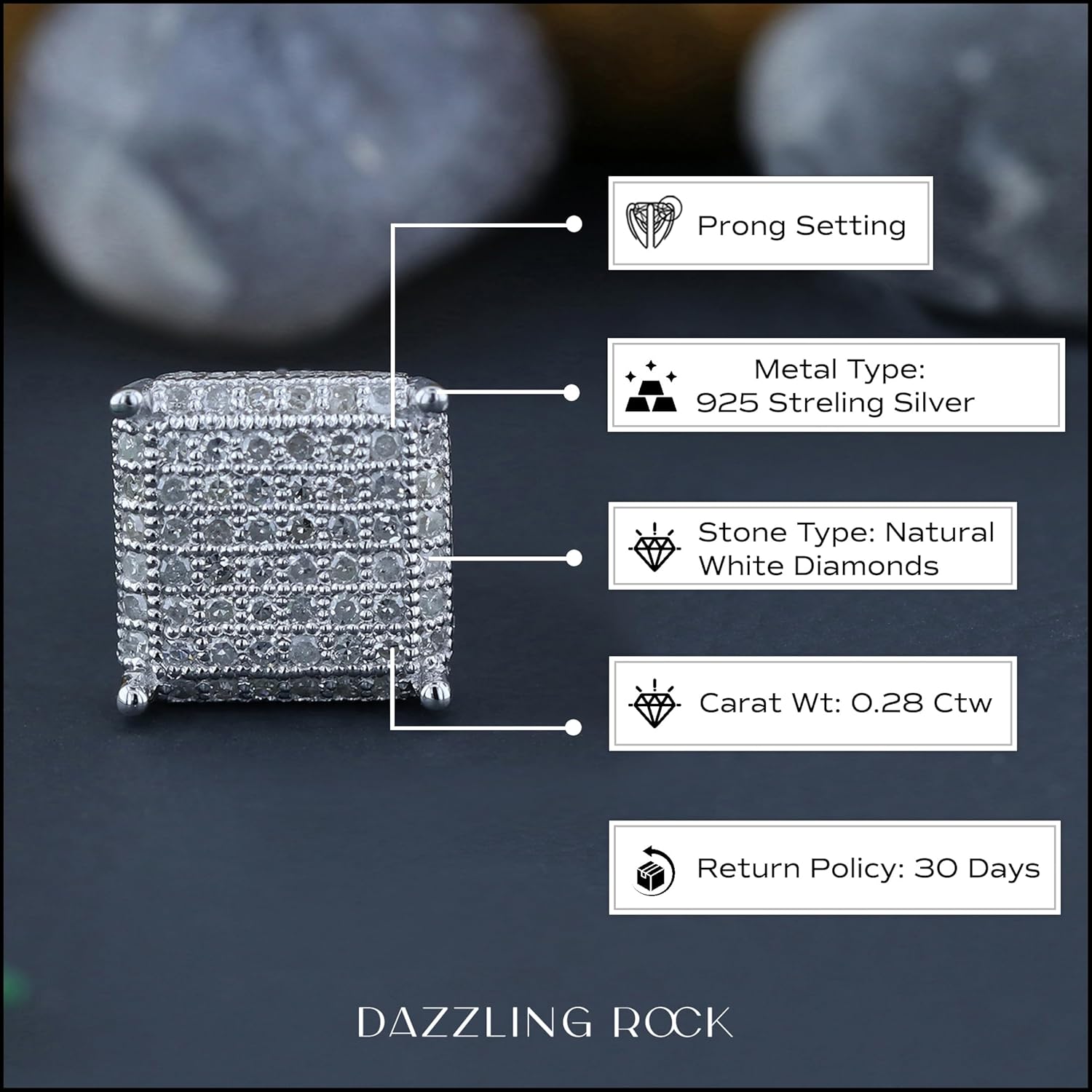 Dazzlingrock Collection Natural Round White Diamond 8.5mm Dice 1Pc Hip Hop Stud (0.28 ctw) in 925 Sterling Silver, Unisex Design Ladies,Mens Real Diamond Earrings - Image 4