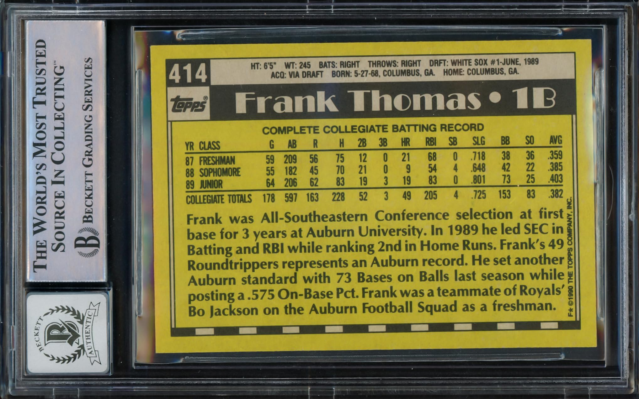 Amazon.com: Frank Thomas Autographed 1990 Topps Rookie Baseball 