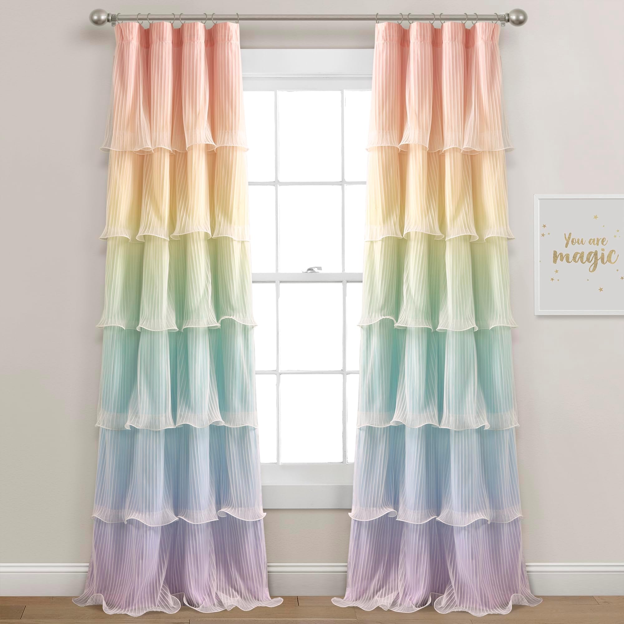Rainbow Ombre Nerina Window Curtain Panel Pair, 36" W x 84" L, Rainbow