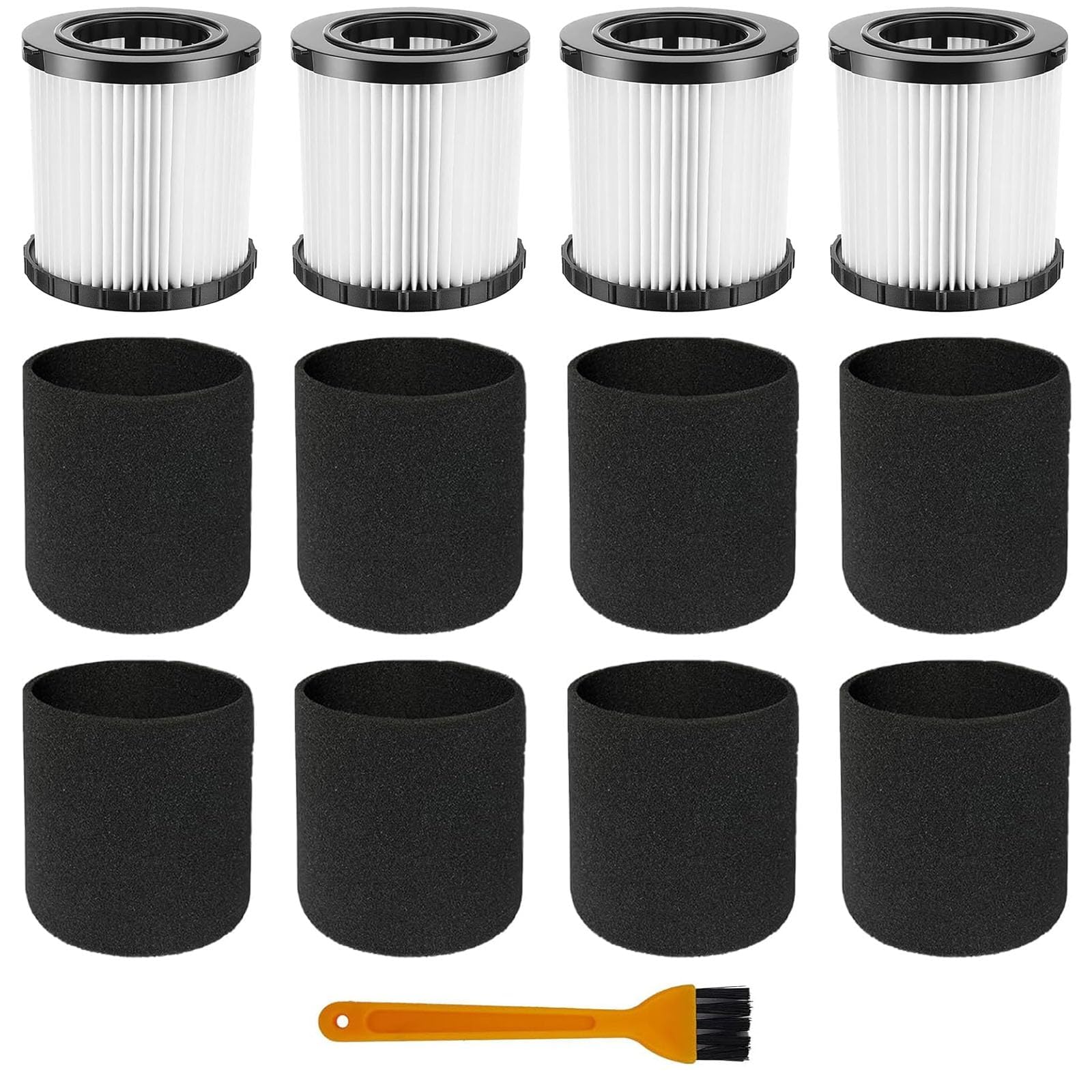 15 Pcs DCV580H Vacuum HEPA Filter for DeWalt DCV580H, 20V MAX Wet/Dry Vacuum, Washable and Reusable, 4 Hepa Filter, 8 Foam Sleeve Filters and 1 Brush