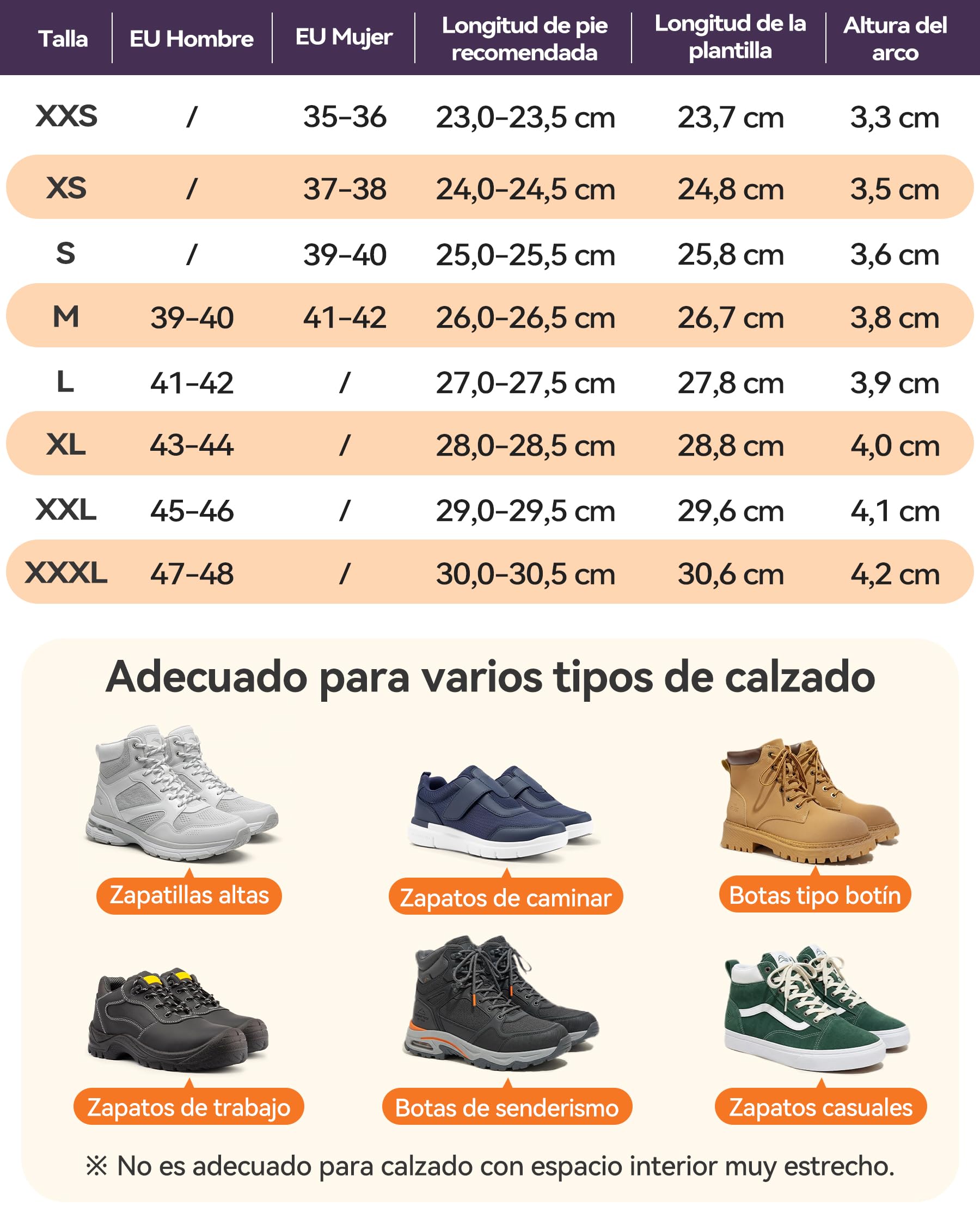 DynWalker Plantillas Ortopédicas con Soporte de Arco - para Fascitis Plantar, Pie Plano, Dolor de Talón/Pie - Amortiguadas y Estabilizadoras para Correr, Trabajo, Uso Diario (Hombre/Mujer) S