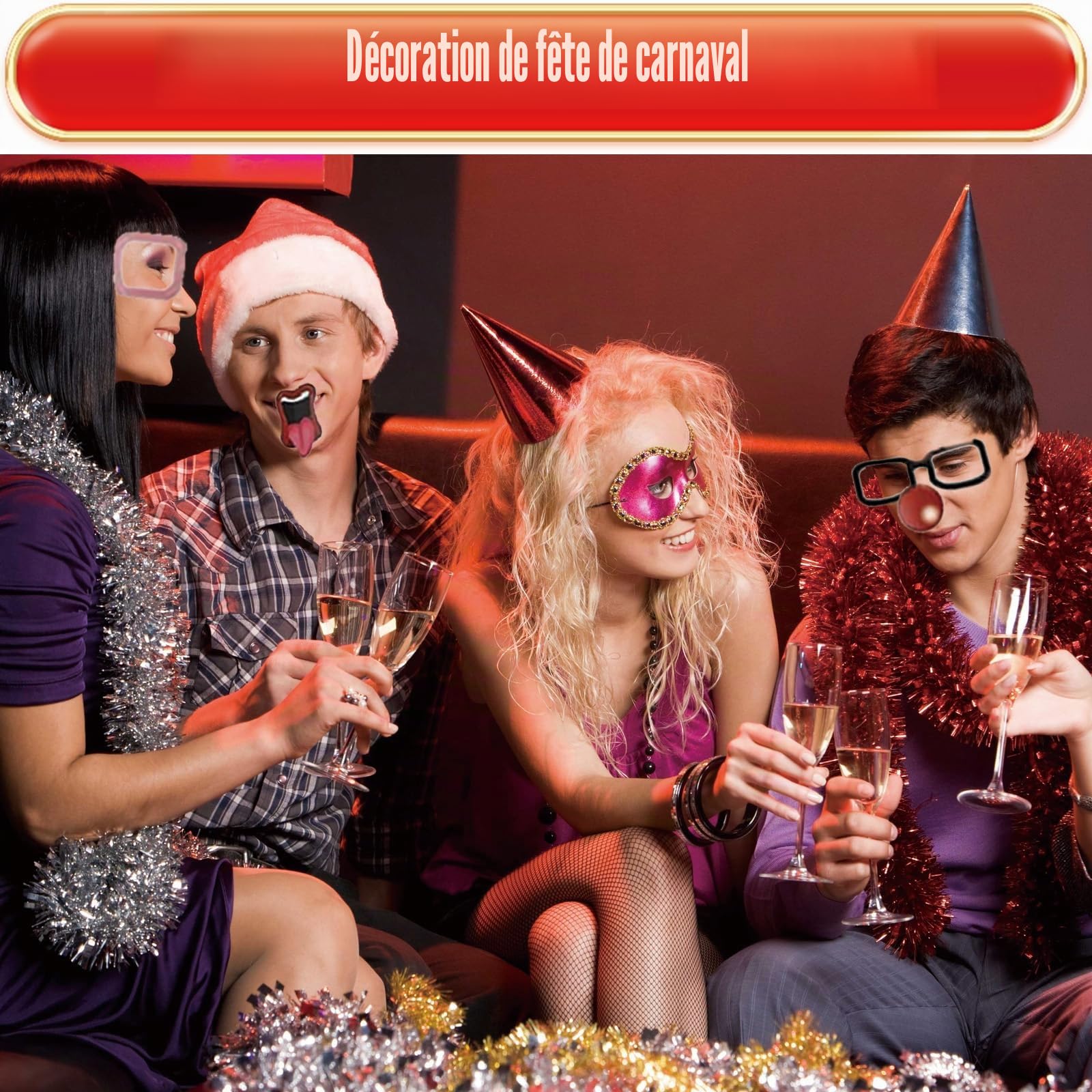147pcs Accessoires De Cabine Photo,Kit de 147 Accessoires de Fête néon,chapeaux néon, perruques métallisées,lunettes d'obturation, boa colorés, accessoires de photomaton pour mariage, Halloween, Noël