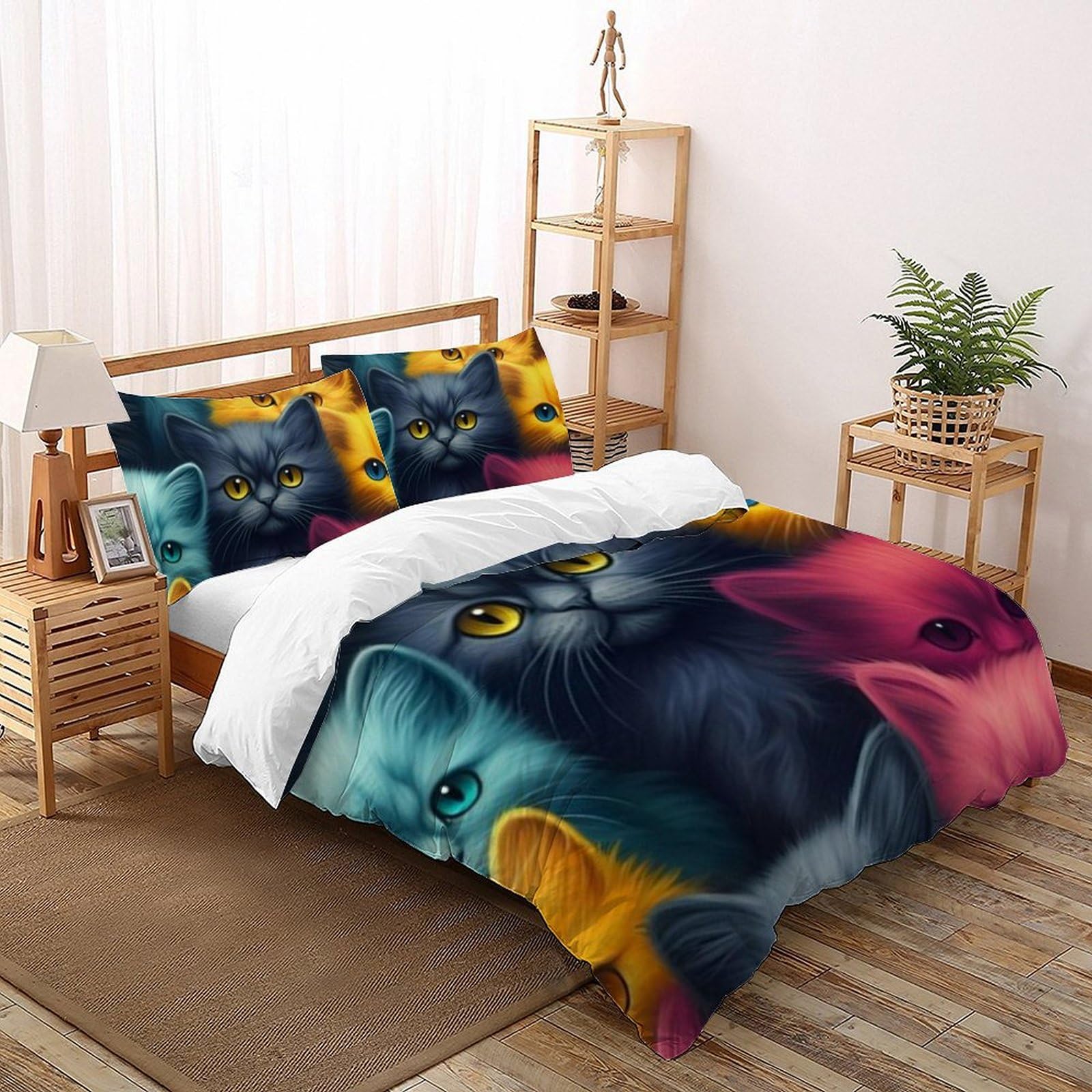 Housse de couette chatons colorés lit animaux imprimé 3D taies d'oreiller