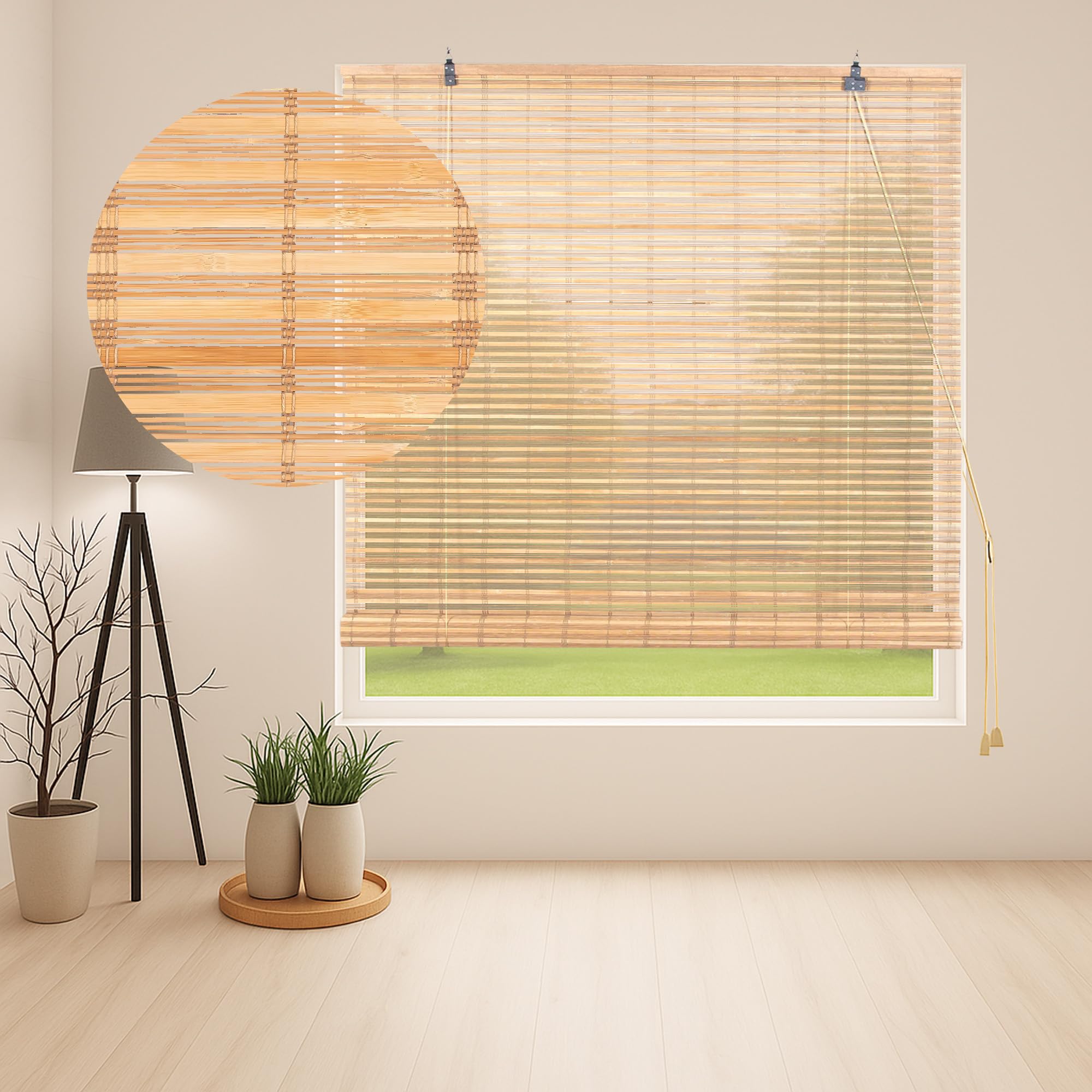 Deco Window Bamboo Blinds for Windows (70 Inches W X 84 Inches H) Sun UV Protection Privacy Roll-Up Roller Sun Shades for Home, Office, Balcony, Hotel, Resort & Restaurant