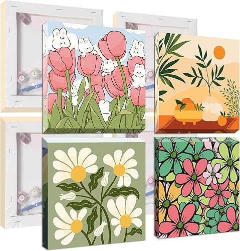 UMOART Pintura enmarcada por números para niños, paquete de 4 pinturas por números para niños de 4 a 8 a 12 años, kits de pintura por números en