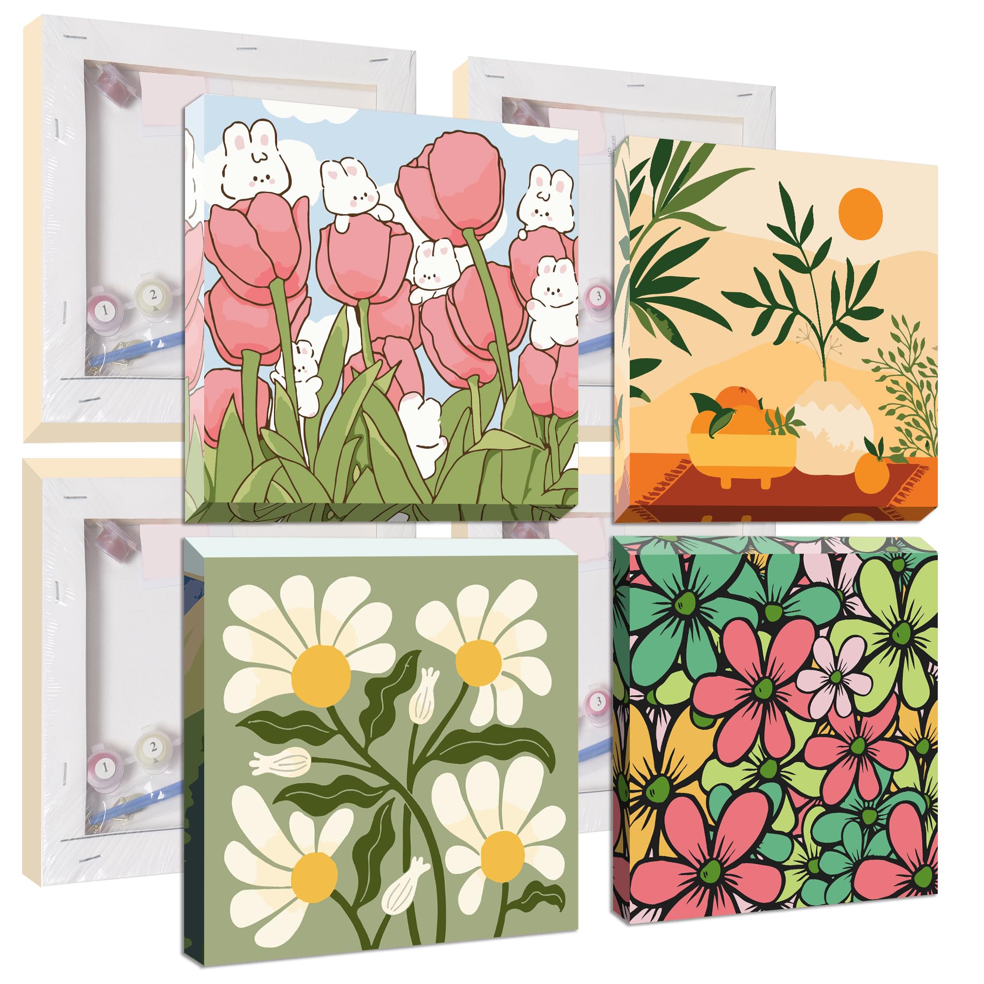 UMOART Framed Paint by Numbers Flowers Kids - 4Pack Flowers Paint