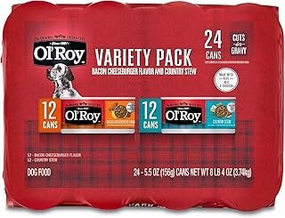 Ol's Roys Bacon Cheeseburger Flavor & Country Stew Cuts in Gravy Wet Dog Food Variety Pack - High Protein Canned Dog Food Supplies, 5.5 oz Cans (48 Can)