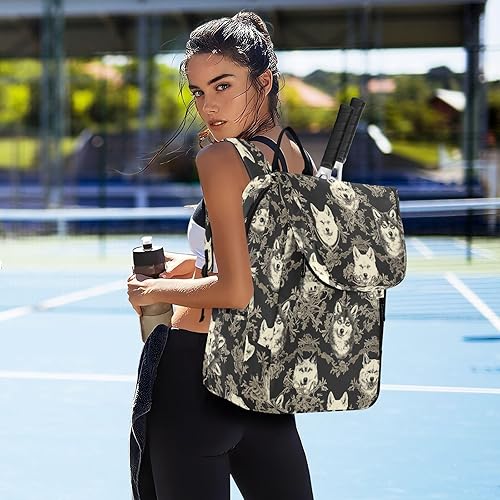Miniatura 7 de Mochila de tenis de bádminton resistente al agua de dibujos animados lindo lobo negro tenis bádminton raqueta bolsa para mujeres hombres bolsa de