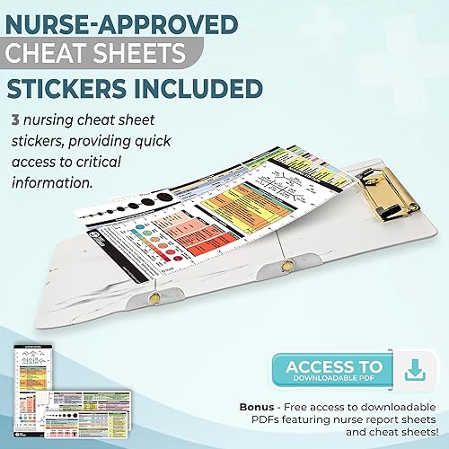 Miniatura 3 de First Lifesaver Portapapeles de enfermería de 3 capas plegables de aluminio para enfermeras, estudiantes de enfermería y médicos (mármol blanco)