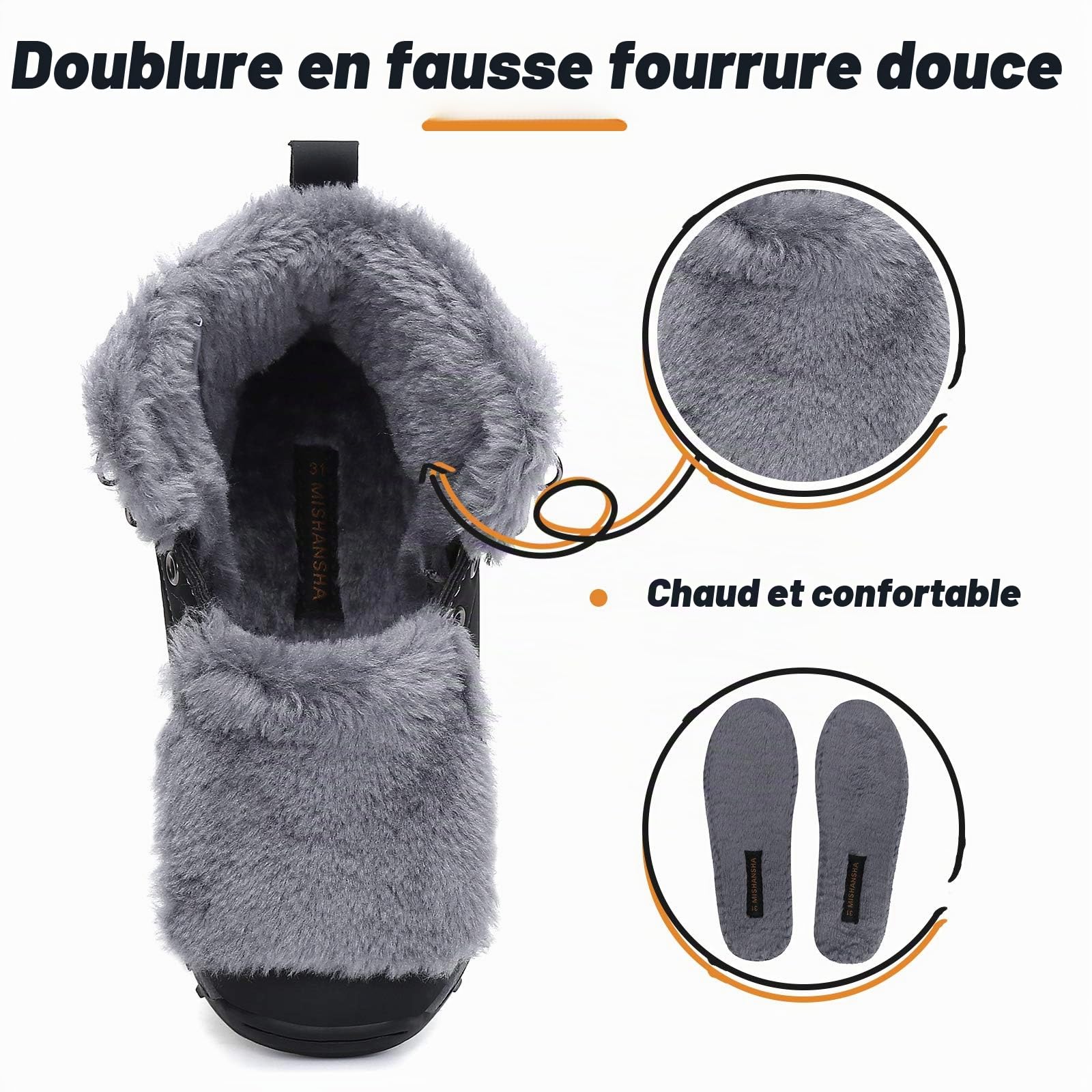 Mishansha Enfant Bottes d'hiver Doublure Chaude Gr.24-36 | Garçon, Fille, Antidérapante, Trekking, Confortables, Camping, Outdoor, Bottes de Neige
