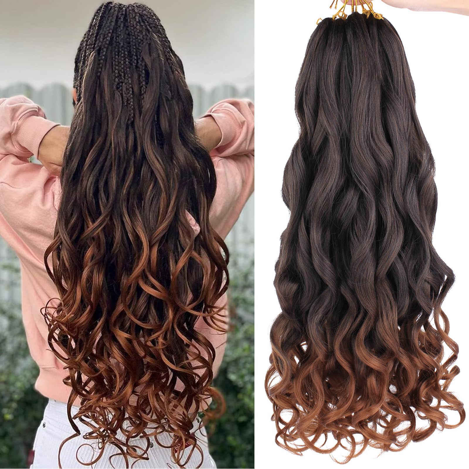 Mscat 22 Inch 8 Packs Pre Stretched French Curly Braiding Hair Loose Wave Bouncy Hair Extensions T30#, 22 Inch (Pack of 8)