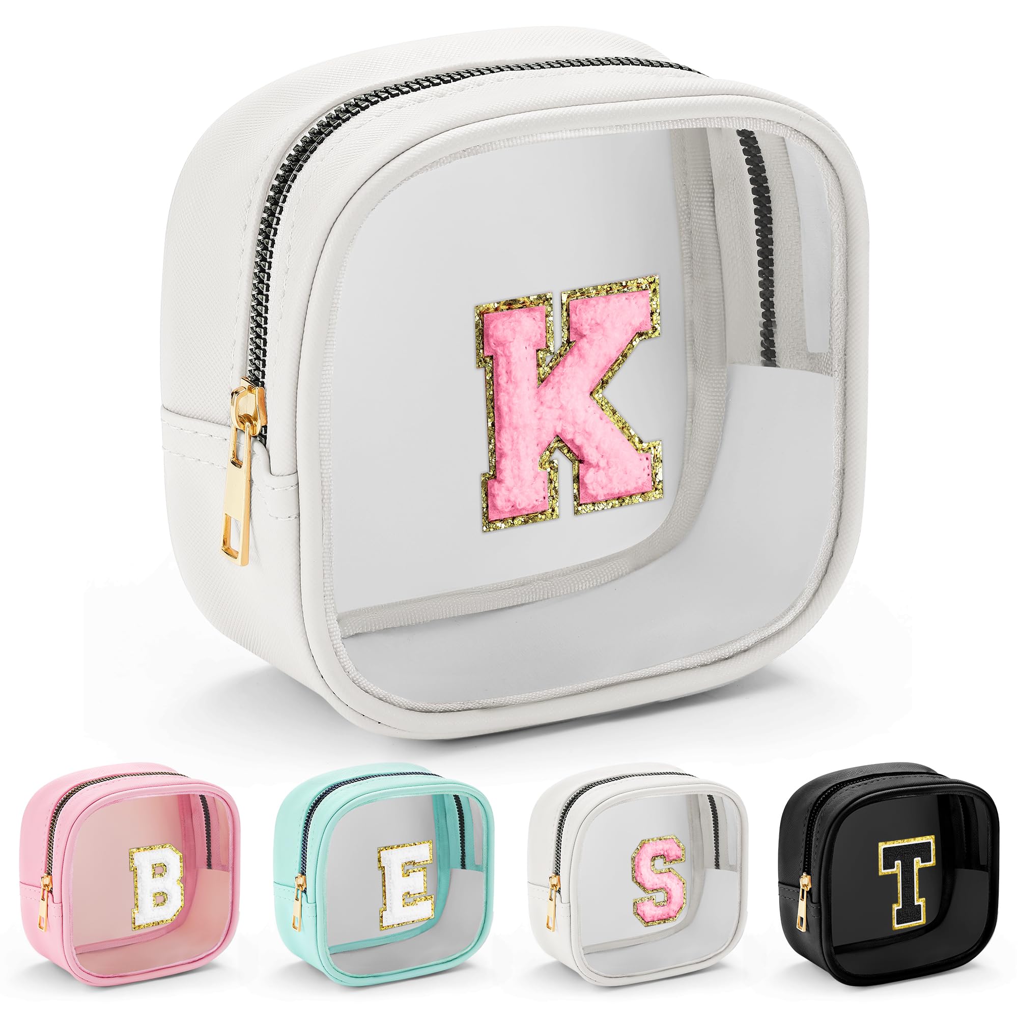 YOOLIFE Initial Make Up Bag Travel Toiletry Bag, Clear Makeup Bag Preppy Cosmetic Bags Organizer Travel Essentials Gifts for Women Teen Girlfriend