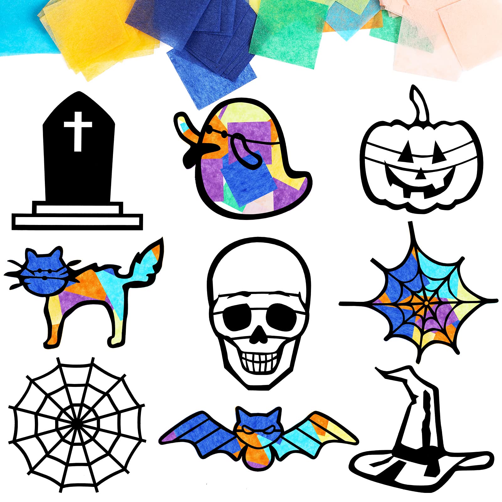 Buy Outus 9 Pieces Halloween Suncatchers Kit, Skeleton Bat Ghost Cobweb