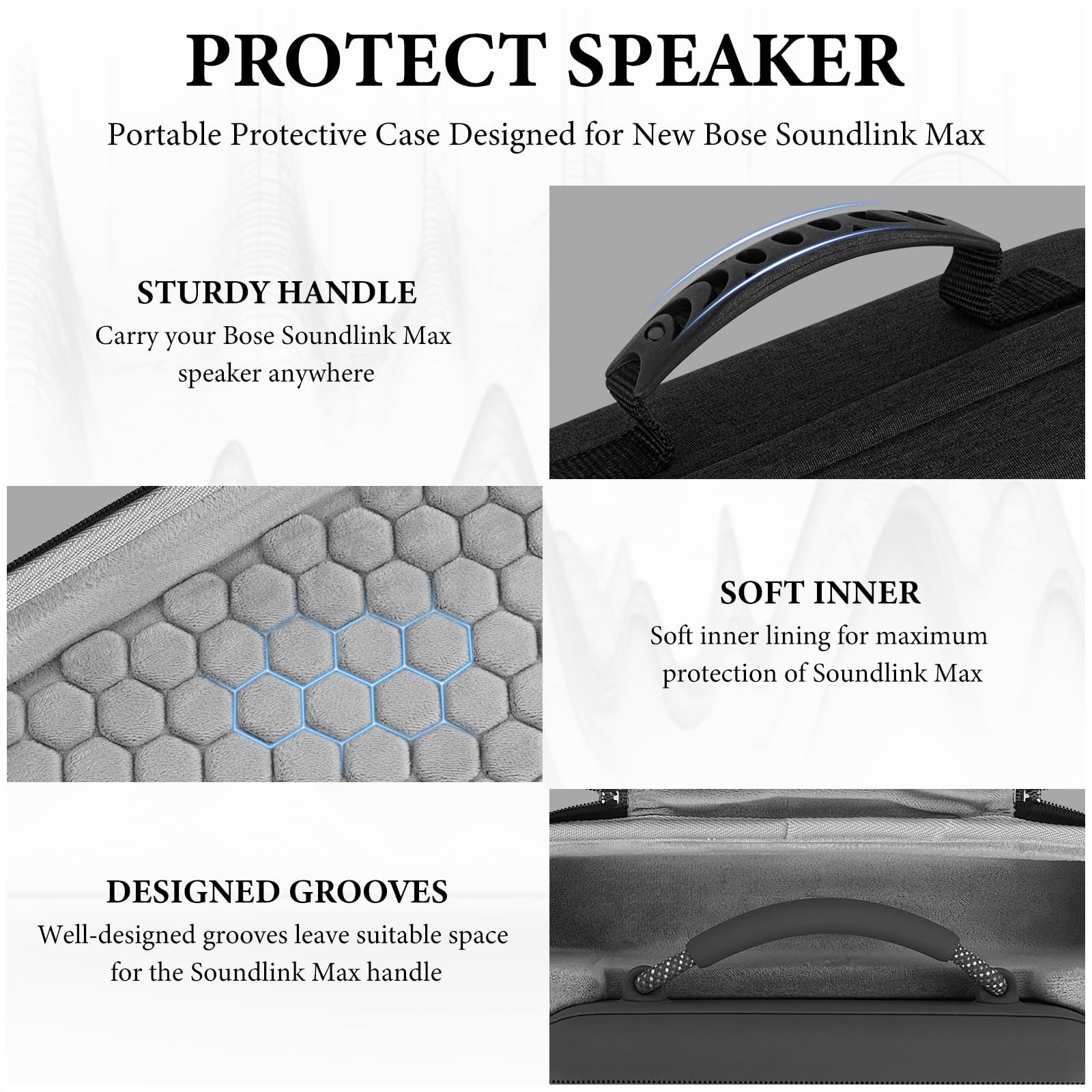 Geekria Shield - Funda rígida para altavoz compatible con Bose SoundLink Max, funda protectora portátil con interior suave, bolsa de almacenamiento a prueba de golpes con almacenamiento de cables