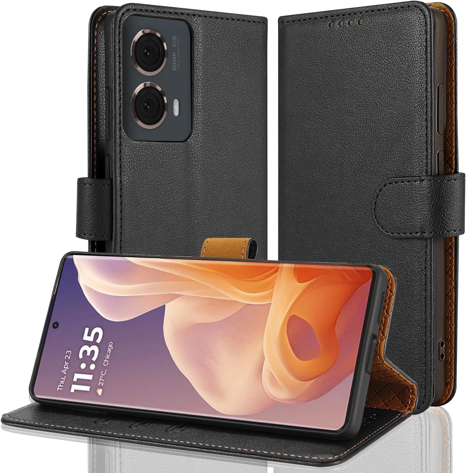 Case Collection for Motorola Moto G85 Case - Leather Folio Flip Kickstand Shockproof Phone Cover with RFID Blocking Card Slots Wallet for Motorola G85 5G Case Black