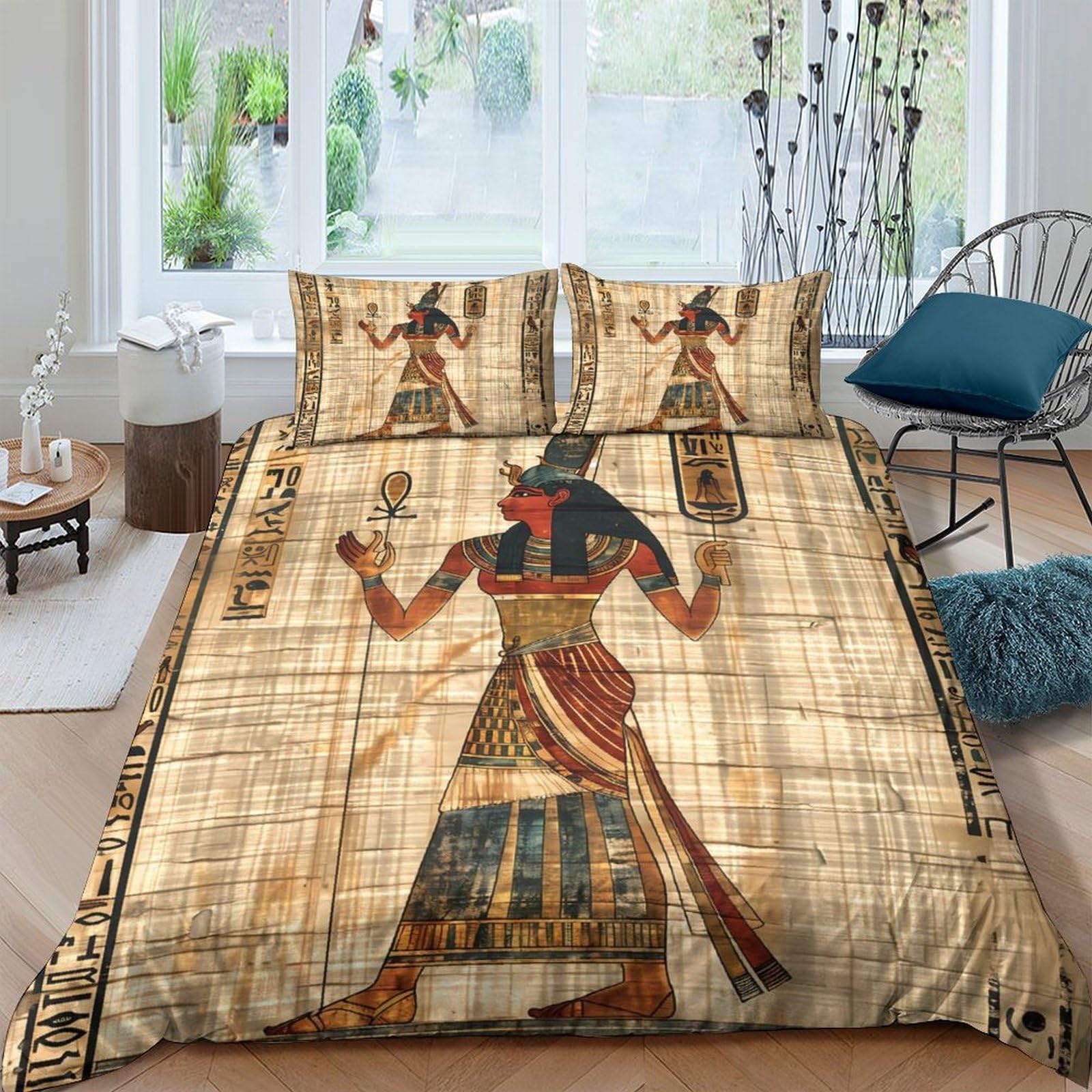 Ctjqhvkz Style-4 3D Printed Egyptian Papyrus Fitted Sheet Microfiber Soft Breathable Ancient Goddess Bed Cover For Bedroom Dorm Decor Single（135X200cm）