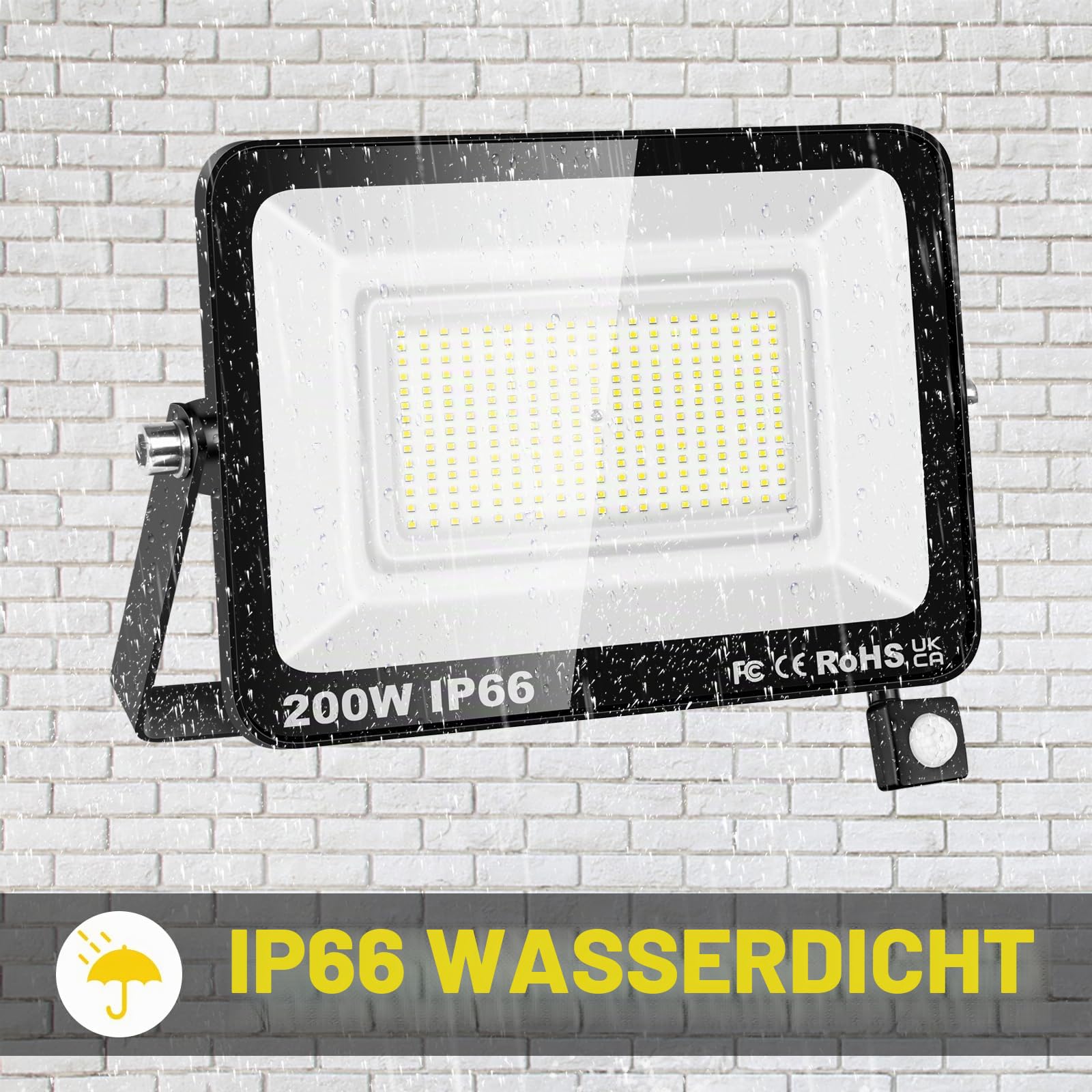 SKYWORLD 2 Pcs LED Strahler mit Bewegungsmelder, 200W 20000LM Außenstrahler | 6000K Kaltweiß Led Fluter Flutlicht Scheinwerfer Wasserdicht Außenleuchte für Garten Innenhöfe Garage Hotel Hof Hauswand