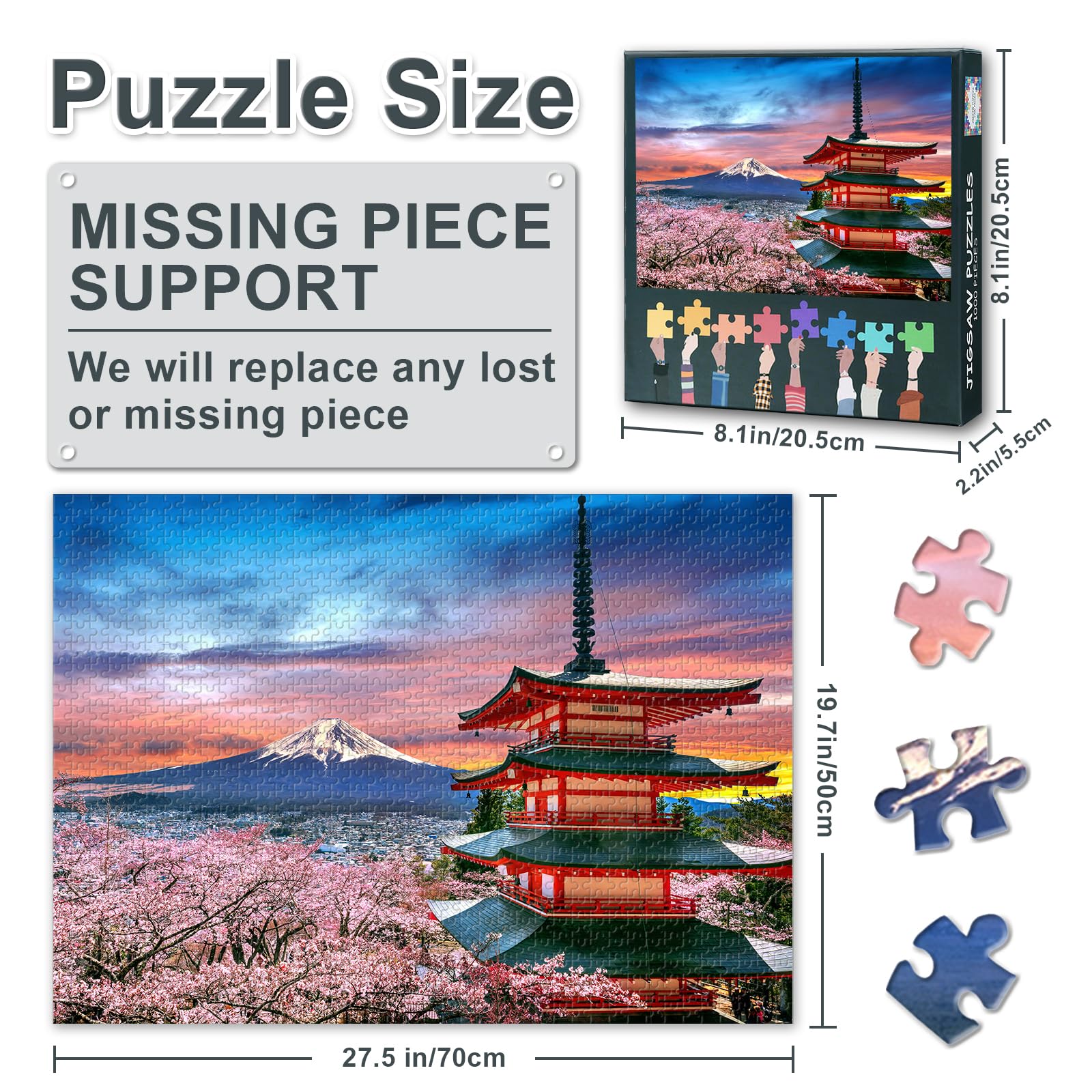 1000 Piece Mount Fuji Cherry Blossom with Cloudy Sky Sunset Jigsaws Rompecabezas Para Adultos Impossible Hard Difficult Challenging Jigsaw Puzzles Puzzles for Adults 1000 Pieces 50 x 70 cm - Image 3