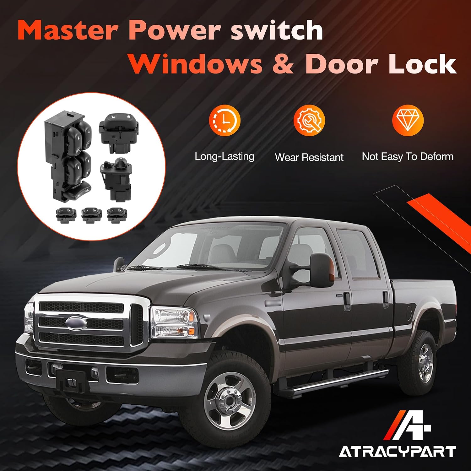 Power Window Switch Door Lock Mirror Switch Driver & Passenger Side Fit for Ford F250 F350 F450 F550 2002-2004, Excursion 2002-2005 – Replaces 1L2Z14529BA, 1L2Z14028AA, F65Z17B676AB, YF1Z14529ABA