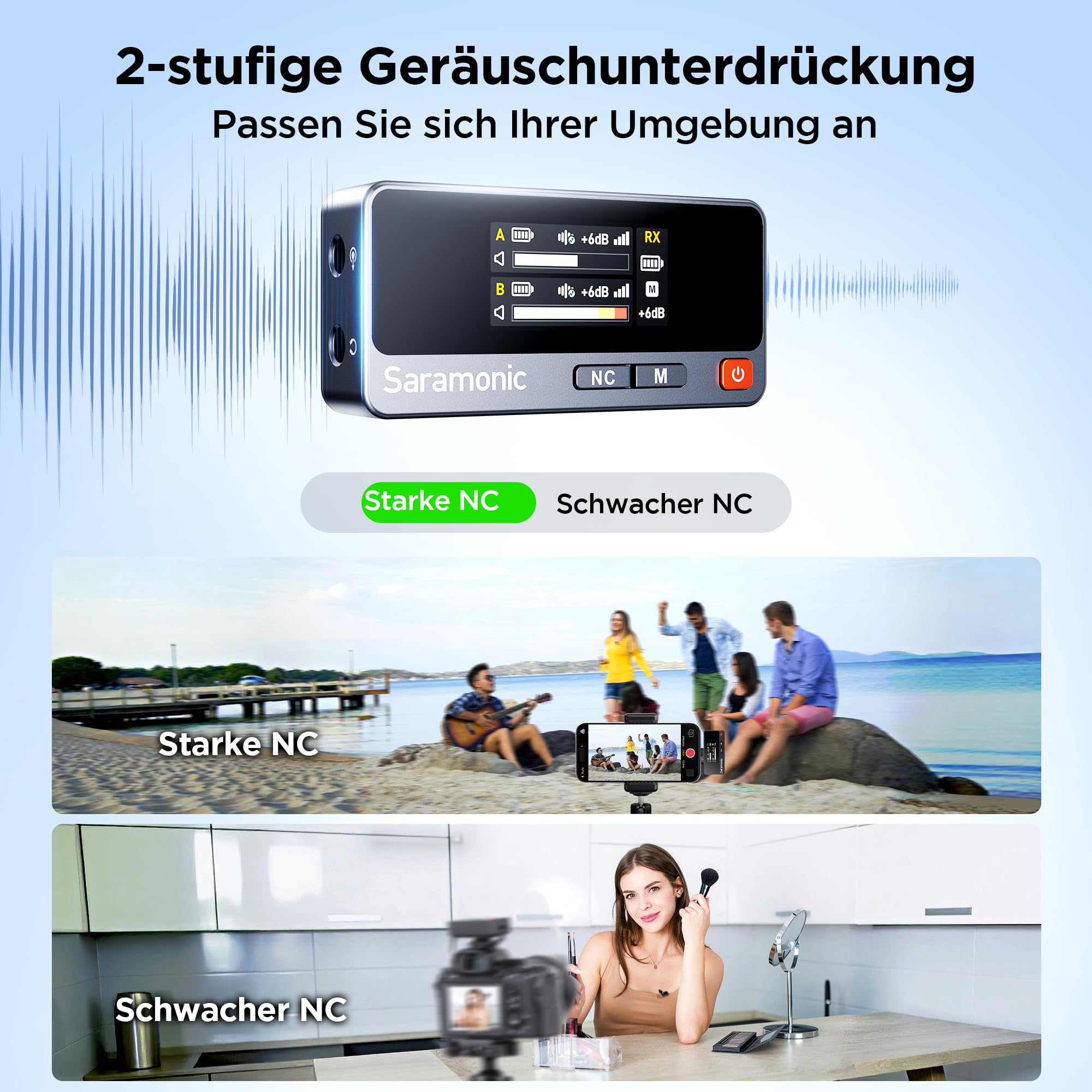 Saramonic Air Wireless Lavalier Mikrofon – Tragbare Ladecase, Ø9,7 mm Mini-Ansteckmikrofon mit 48 kHz/24 Bit, 90 dB SNR für iPhone 15/16 Serie, für Vlog, TikTok