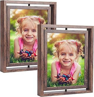 EXYGLO 2 Pack 8X10 Picture Frames Rotating Floating Photo Frame Wooden 2 Sided Frames for Vertical or Horizontal Tabletop Display