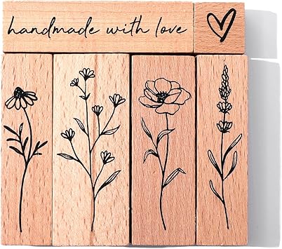 6Pcs Vintage Wood Rubber Stamps for Crafting, Plant & Flower Retro Decorative Mounted Wooden Rubber Stamp Set for DIY Art Craft Journaling Scrapbooking
