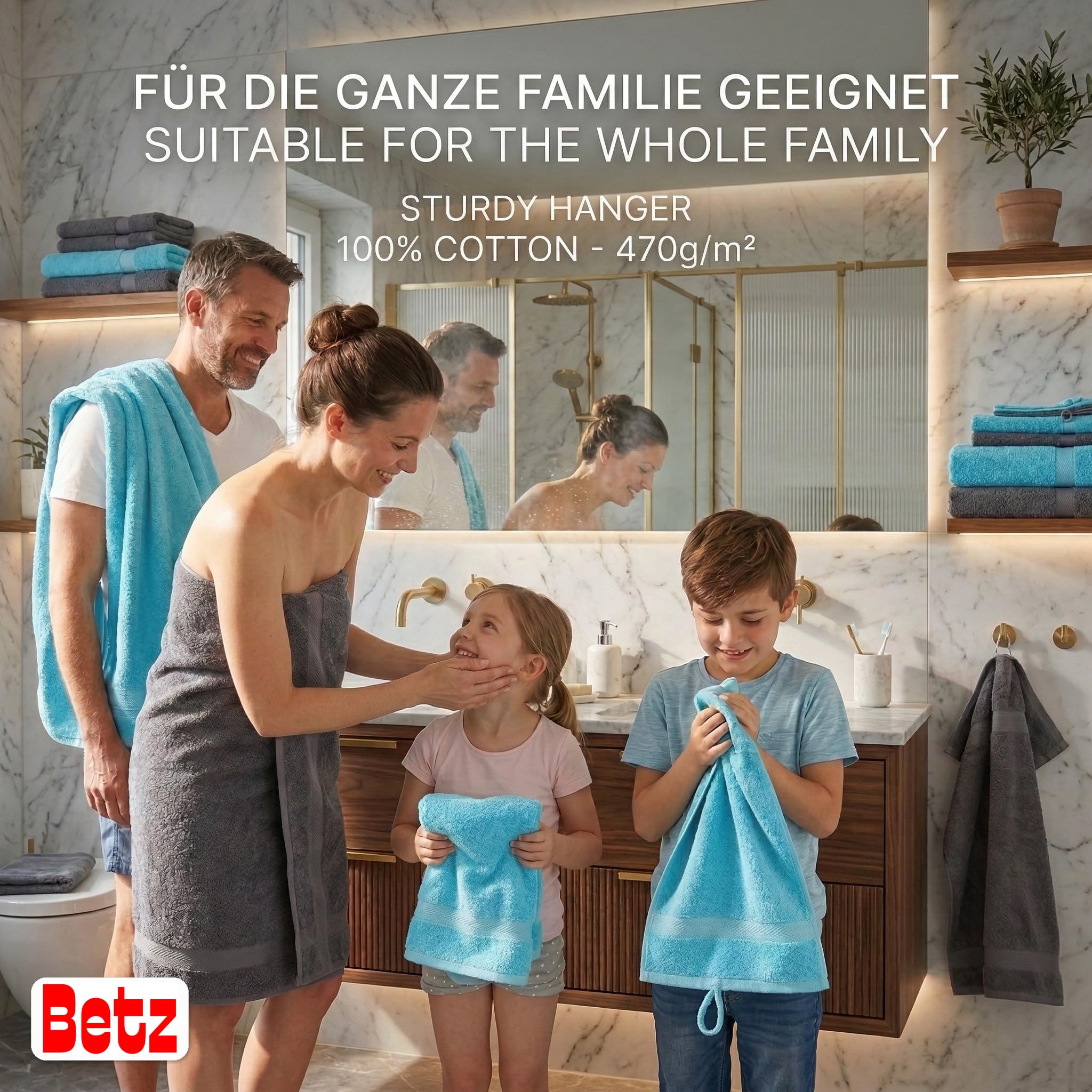 Betz set di 10 asciugamani Premium 100% cotone 2 teli doccia 4 asciugamani 2 asciugamani per ospiti 2 guanti da bagno colore turchese e antracide