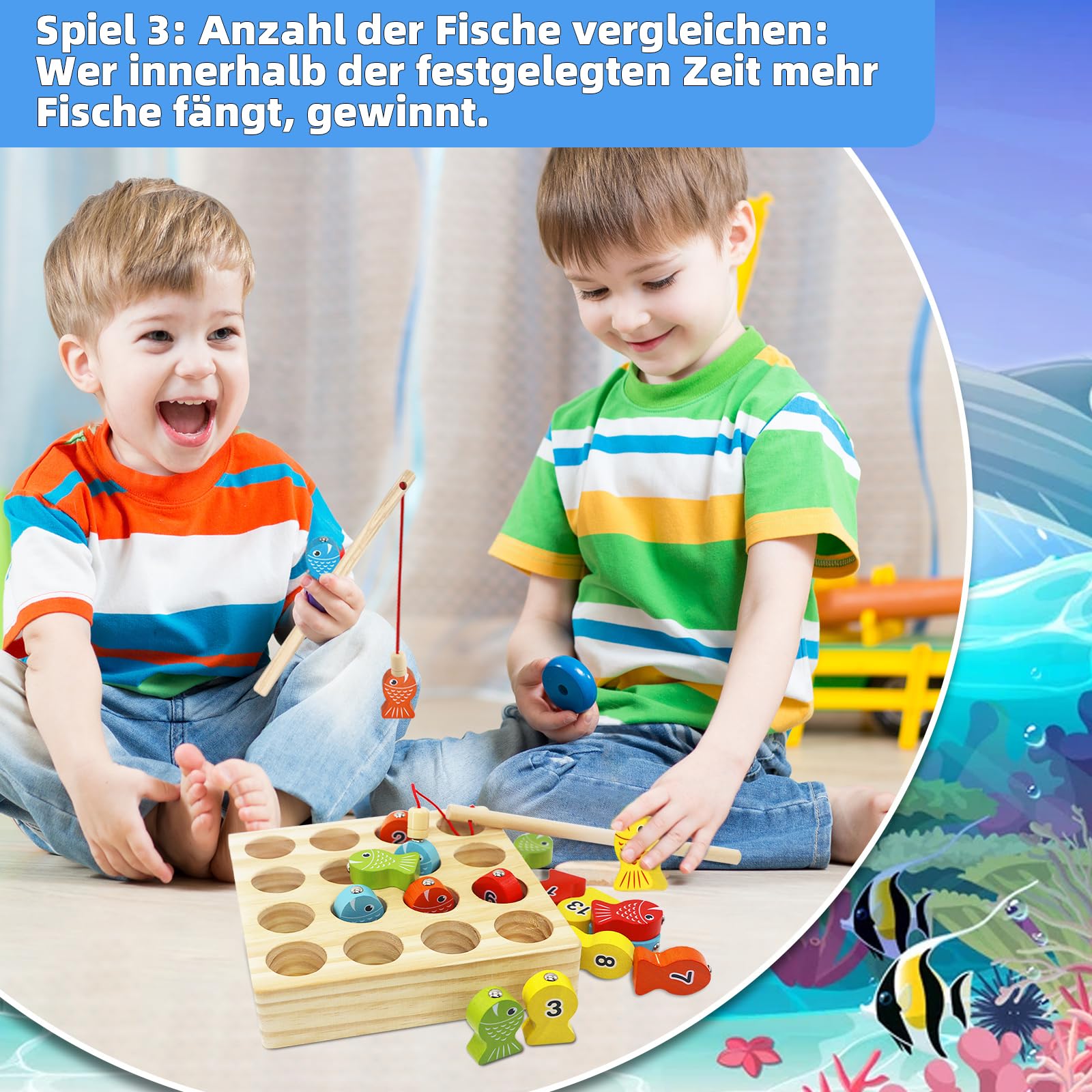 Angelspiel, Holzspielzeug, Magnetische Angelspie, Montessori Spielzeug ab 3-5 Jahre, Geschenk für3 4 5 Jahre Junge und Mädchen, Kinder Lernspiele