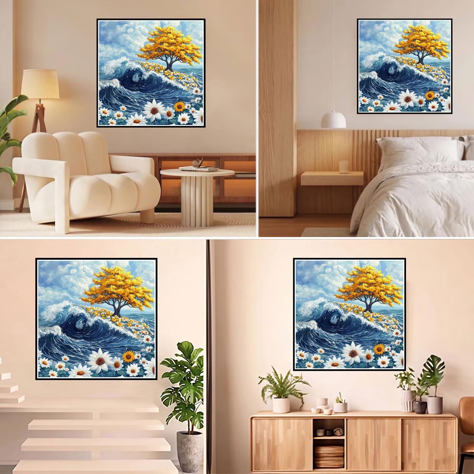 Broderie Diamant Kit Complet 5D, Fleur Diamond Painting Adulte Plein Foret, Peinture Diamant pour Enfant Débutant, Loisirs Créatifs de Détente et Décoration Maison, Vue sur la mer 100x100cm FX#601