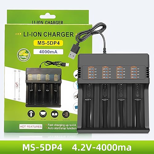 Miniatura 8 de Cargador de batería 18650 de 4 bahías, cargador universal inteligente para baterías recargables de 3.7 V, baterías de iones de litio 18650 26650