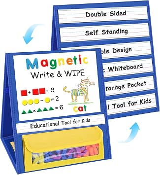 EAMAY Magnetic Desktop Tabletop Stands Pocket Chart Foldable Small Dry Erase Board Classroom Tool for Kids Education 12W*15L, Magnetic