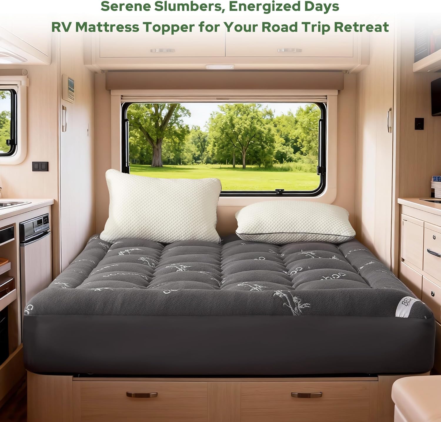 bedlore rv queen mattress topper viscose derived from bamboo,pillow top mattress pad with stretchable pockets for 6"-15" mattress, soft breathable mattress topper for back pain relief(dark gray) 2 dark gray queen rv