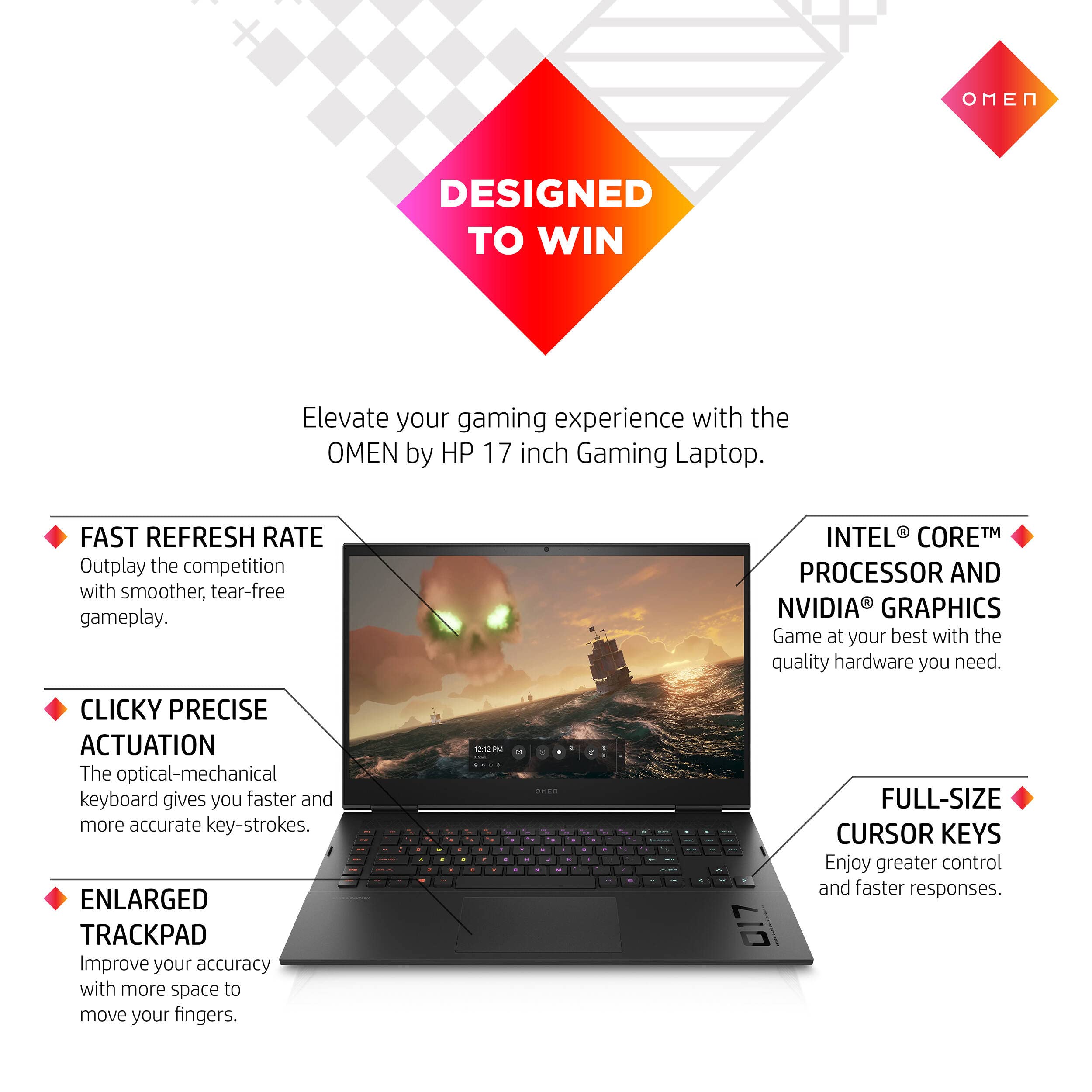 HP OMEN 17 17.3" FHD 144Hz Display Gaming Laptop - 12th Gen Intel Core i7-12800HX 16-Core up to 4.80 GHz CPU, 64GB DDR5 RAM, 1TB (2 x 512GB) NVMe SSD, GeForce RTX 3060 6GB Graphics, Windows 11 Pro