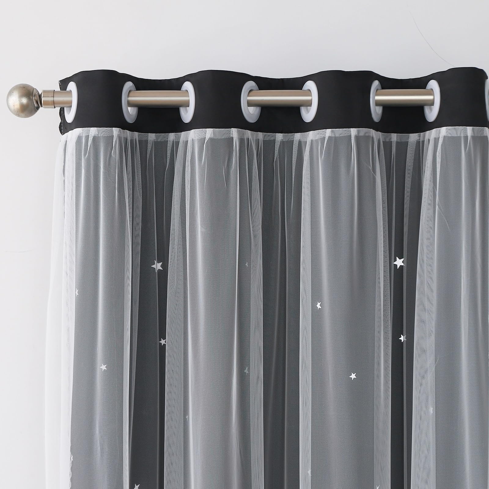 Star Cutout Black Curtains Blackout 4 Panels 52x96 Inches Long Double Layer