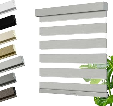 Cordless Zebra Blinds for Windows, Blackout Interior Blinds,Easy to Install,UV Protection,for Offices and Home,Custom Roller Shades, Mousse Light Grey,Custom Size
