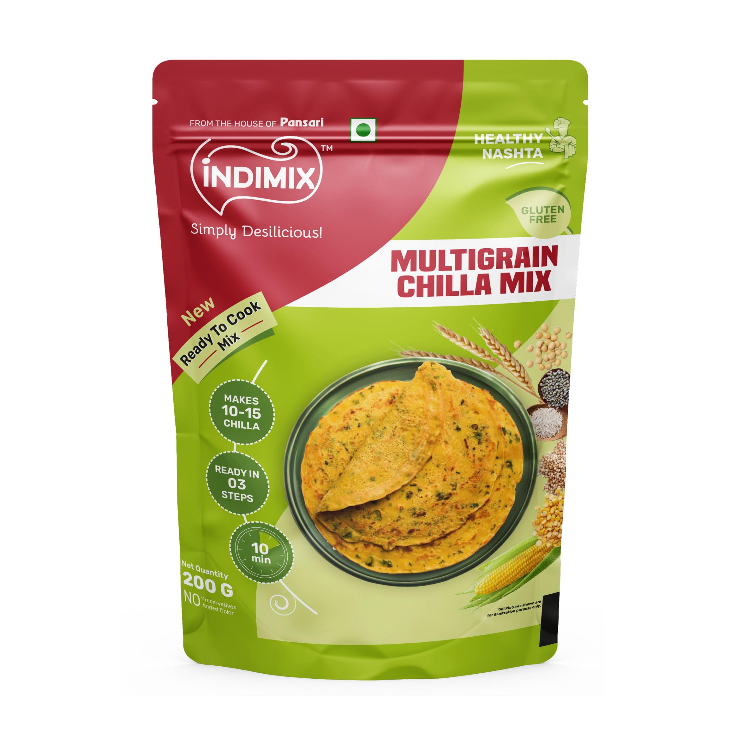 INDIMIX Ready to Cook Multigrain Chilla 200 g (From the house of Pansari)